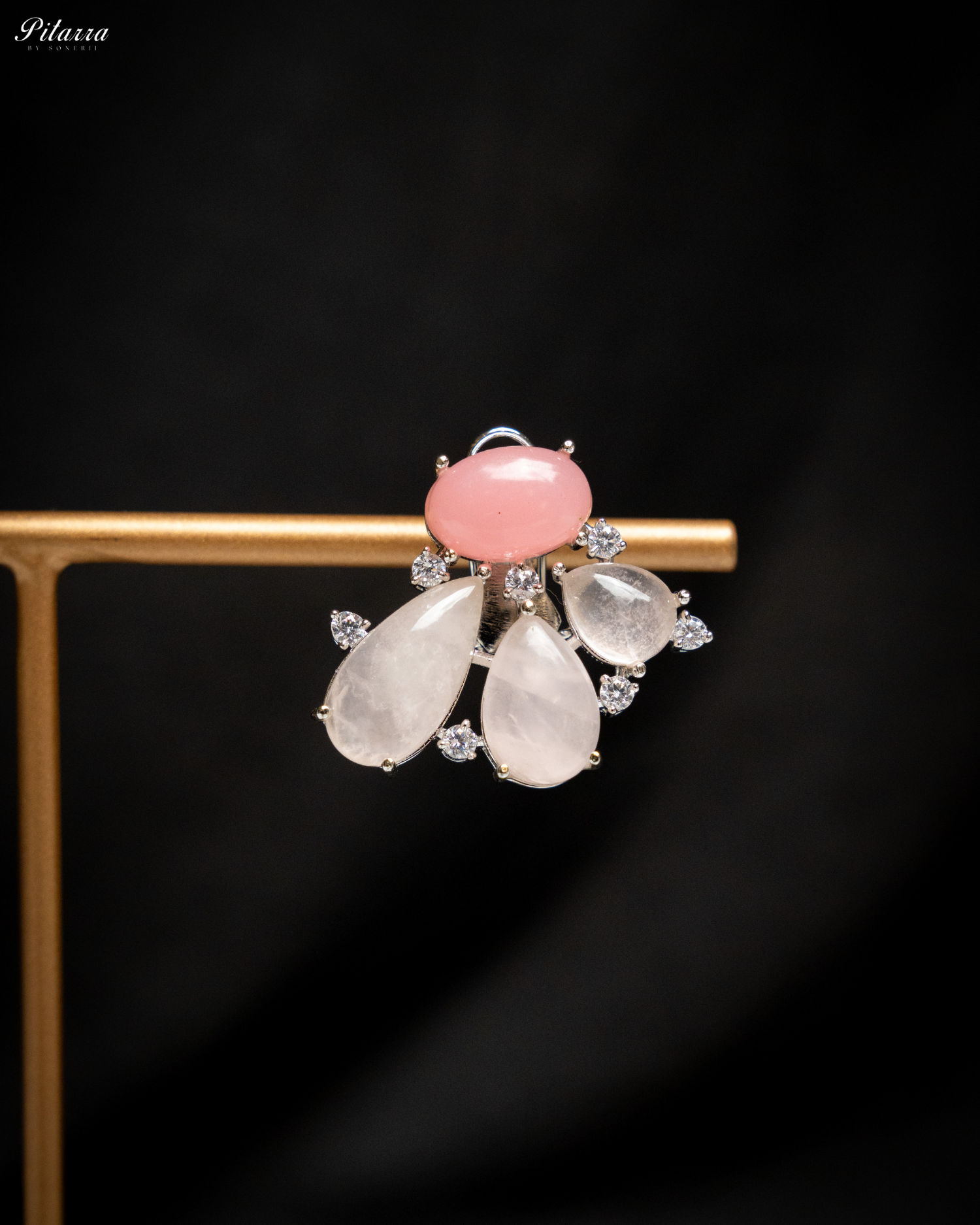 Silver Pink Stone Stud Earrings