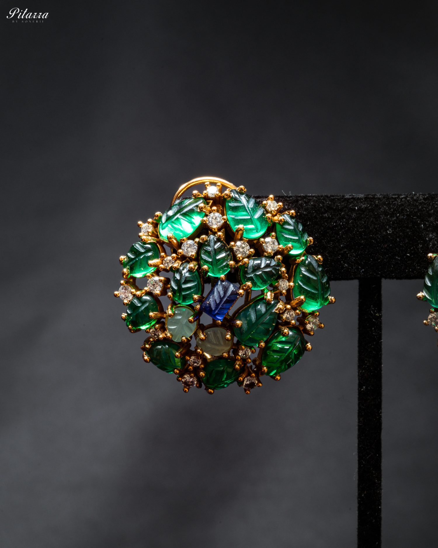 Green Stones Floral Kundan Stud Earrings