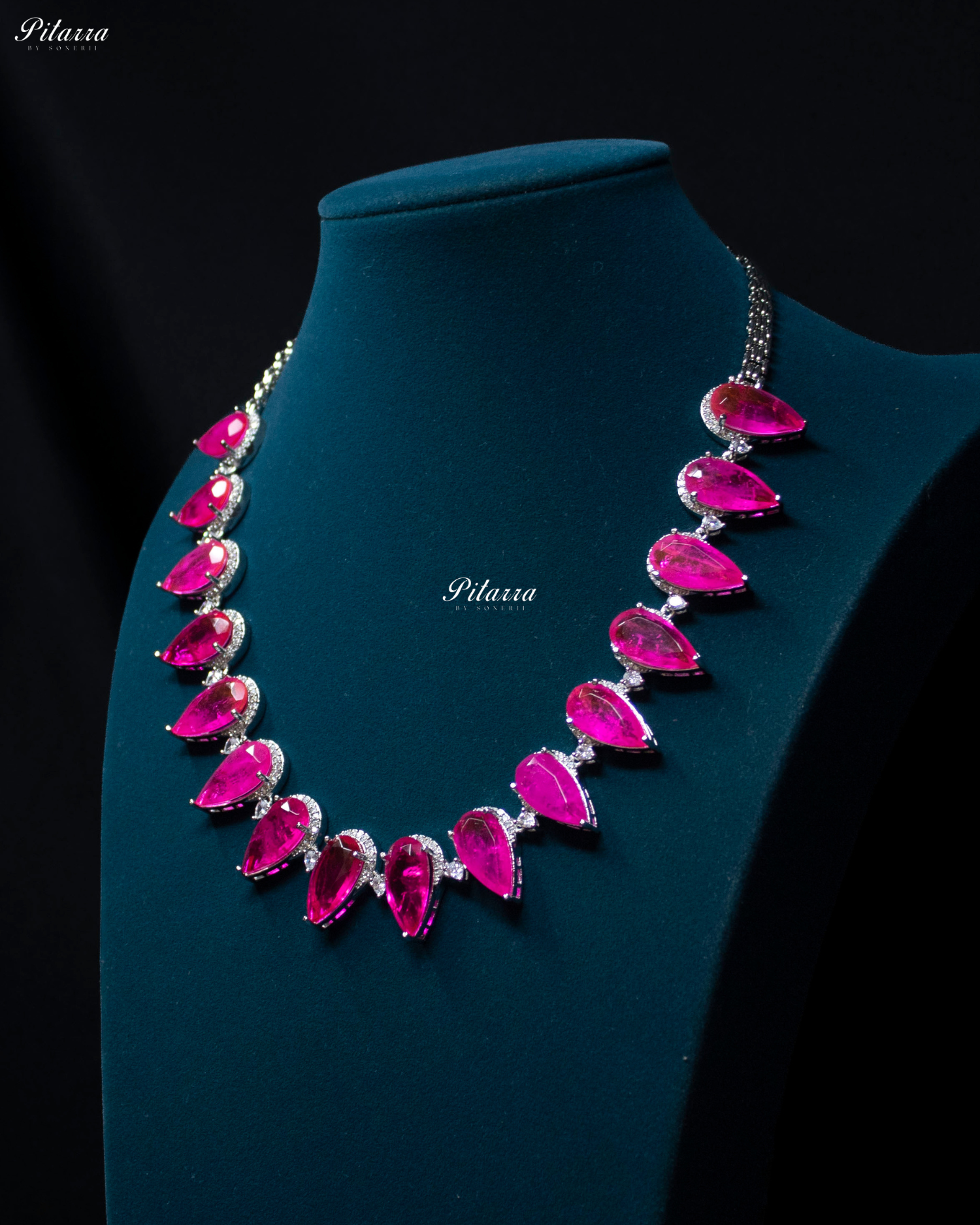 Pink Drop Pattern CZ Crystal Necklace Set