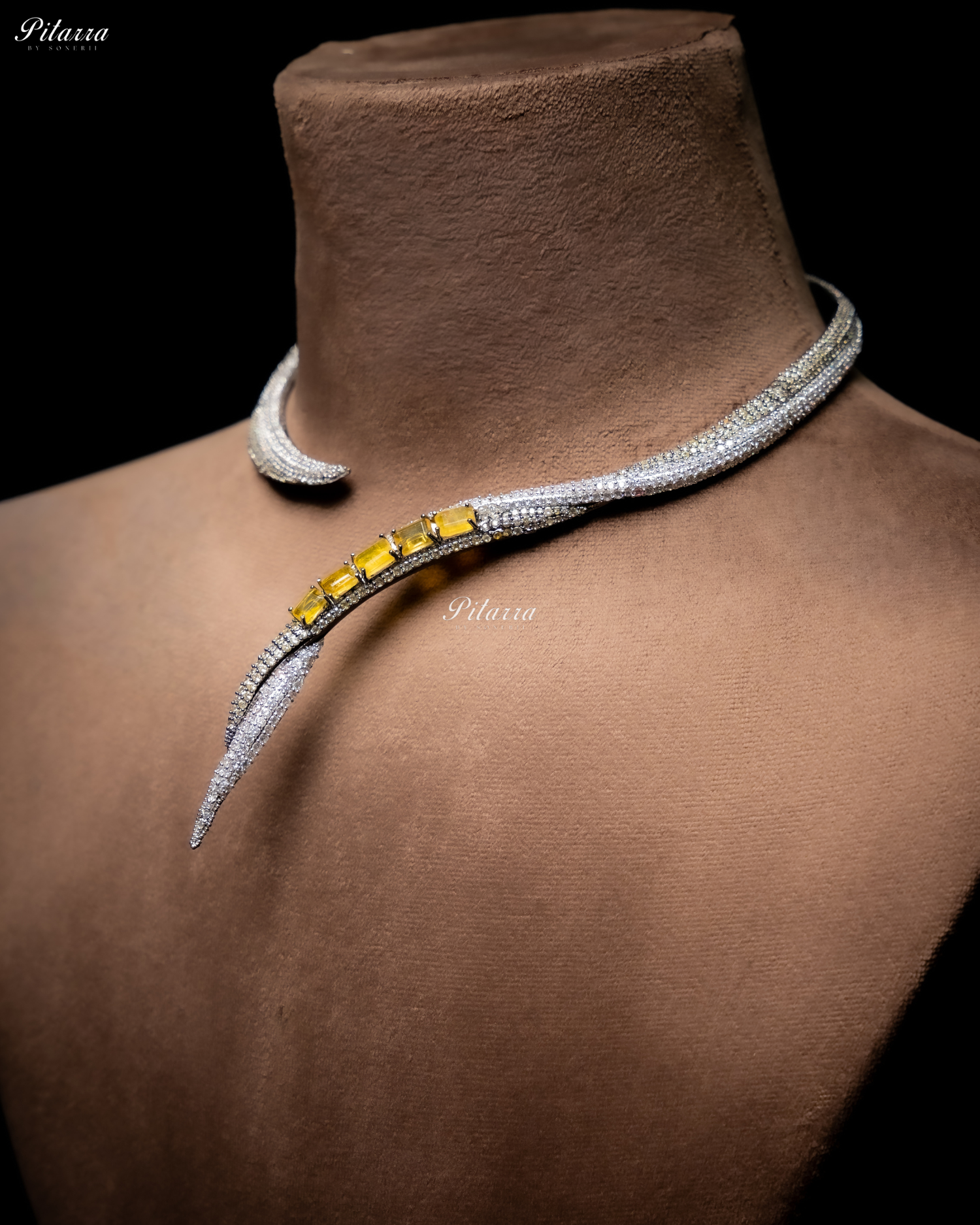 Yellow Stone Sleek CZ Choker Statement Necklace Set