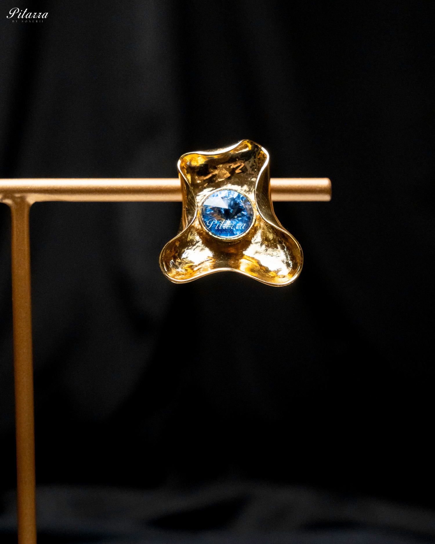 Blue Stone Gold Plated Trendy Stud Earrings