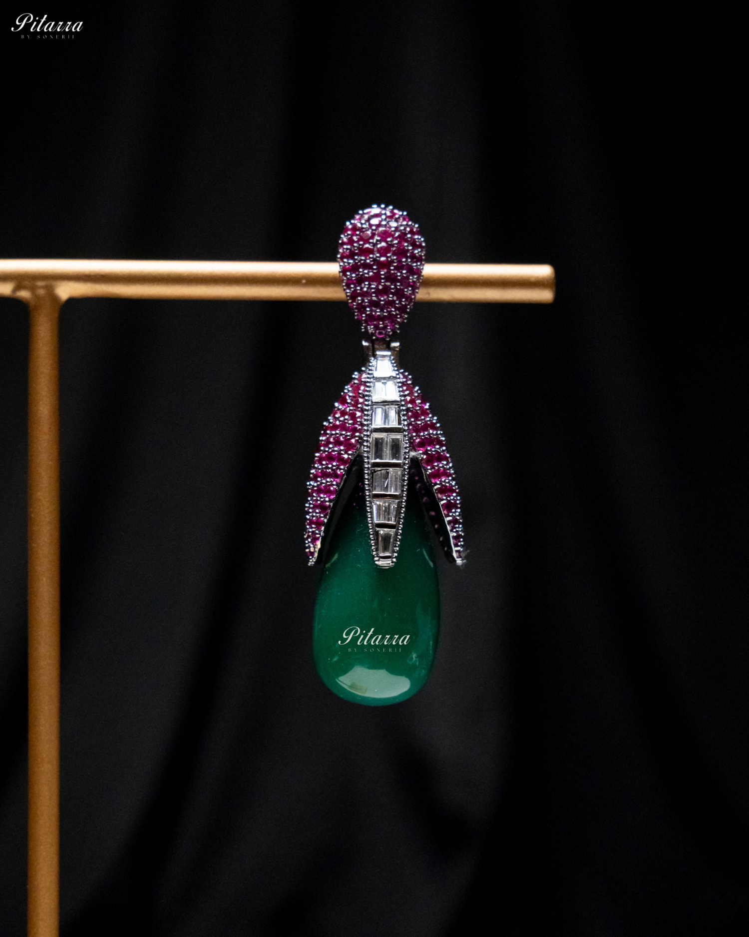 Pink Leaf Emerald Teardrop CZ Crystal Earrings