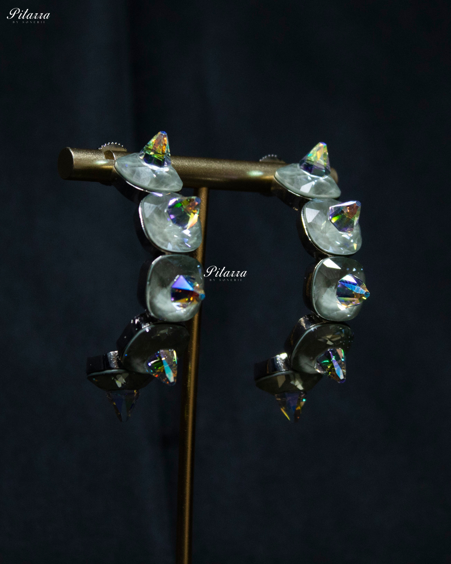 White Stone Pyramid Cut Crystal hoops