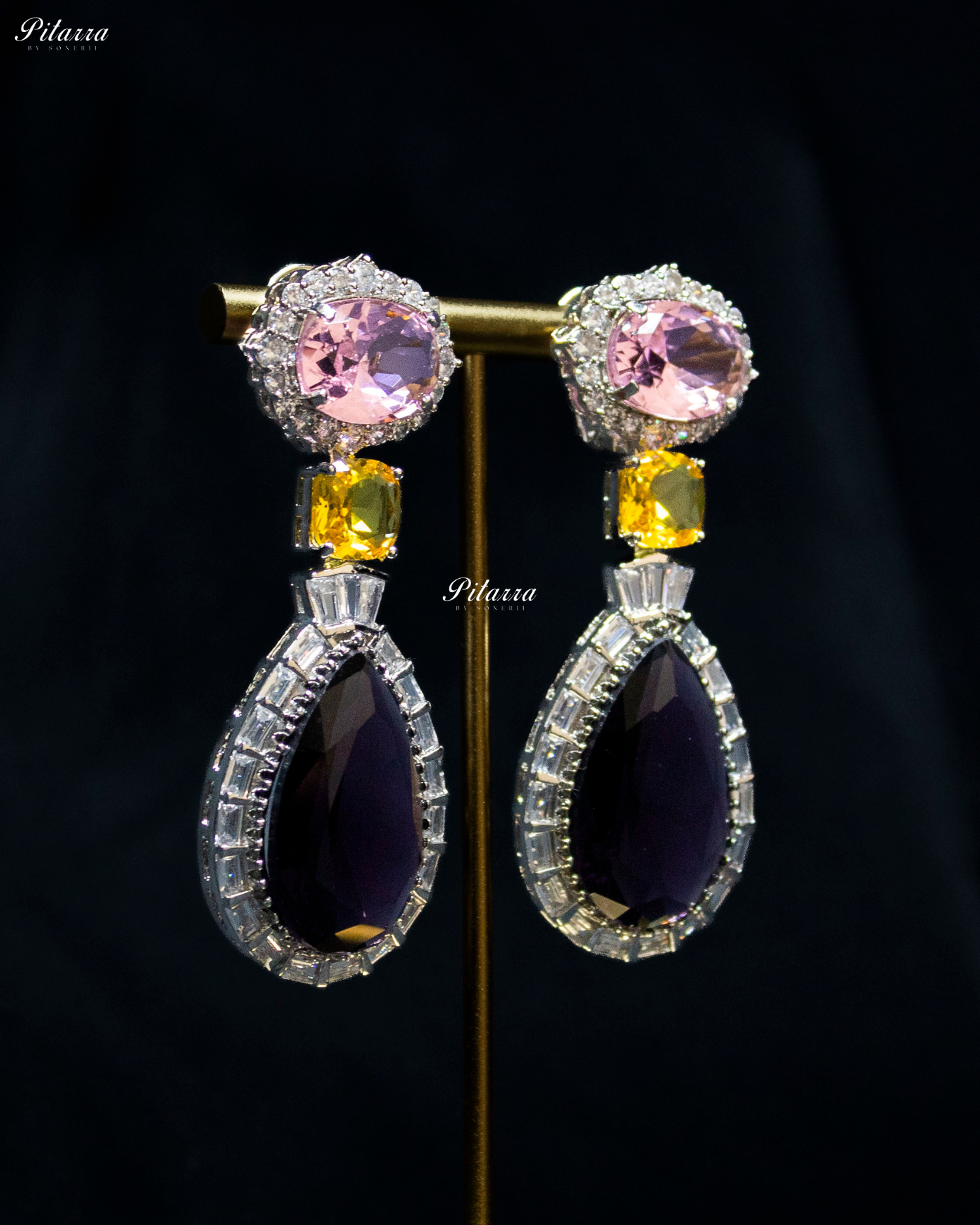 Silver Finish Navy Blue Drop Zircon Earrings