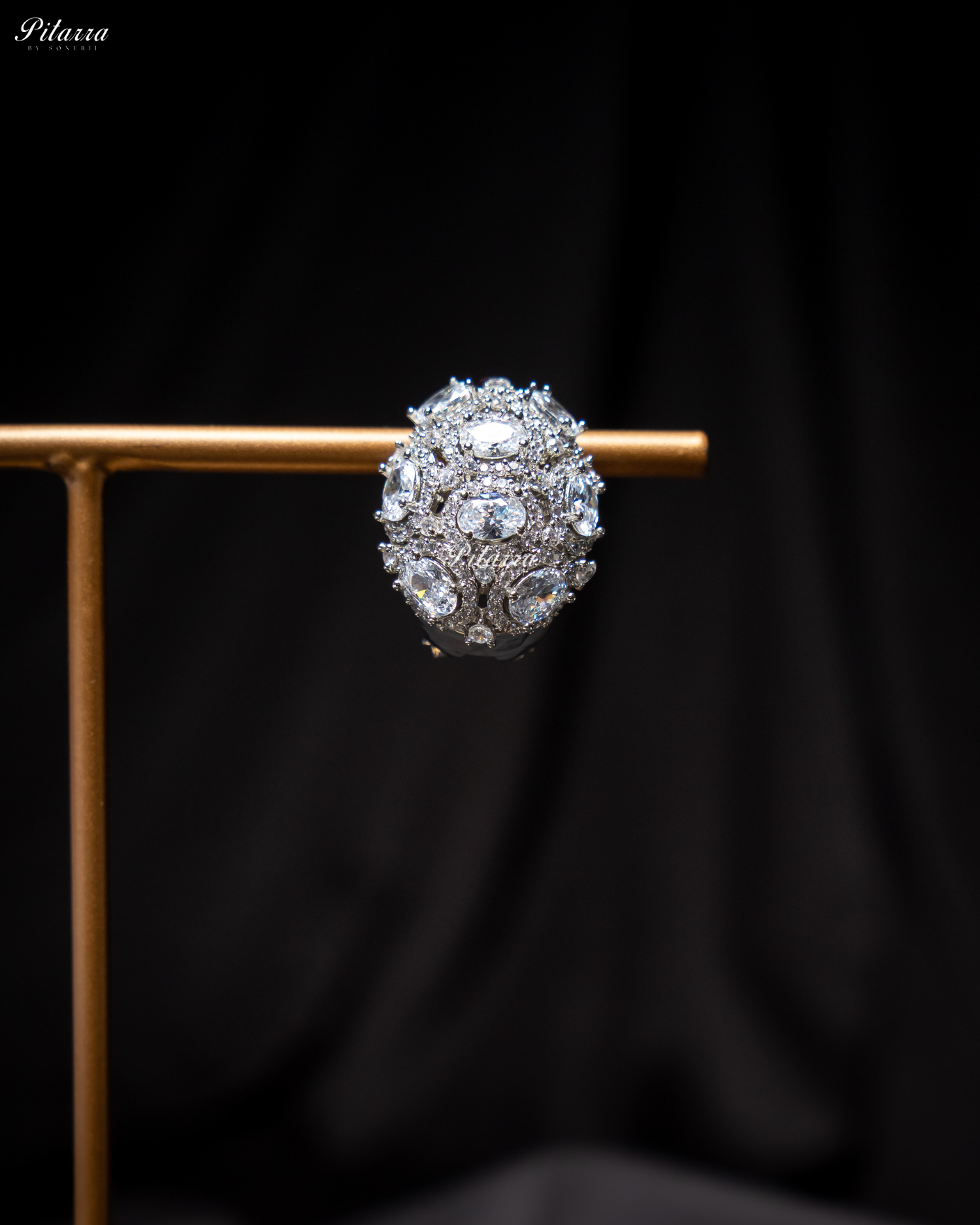 White Stone Golden Crystal Stud Earrings