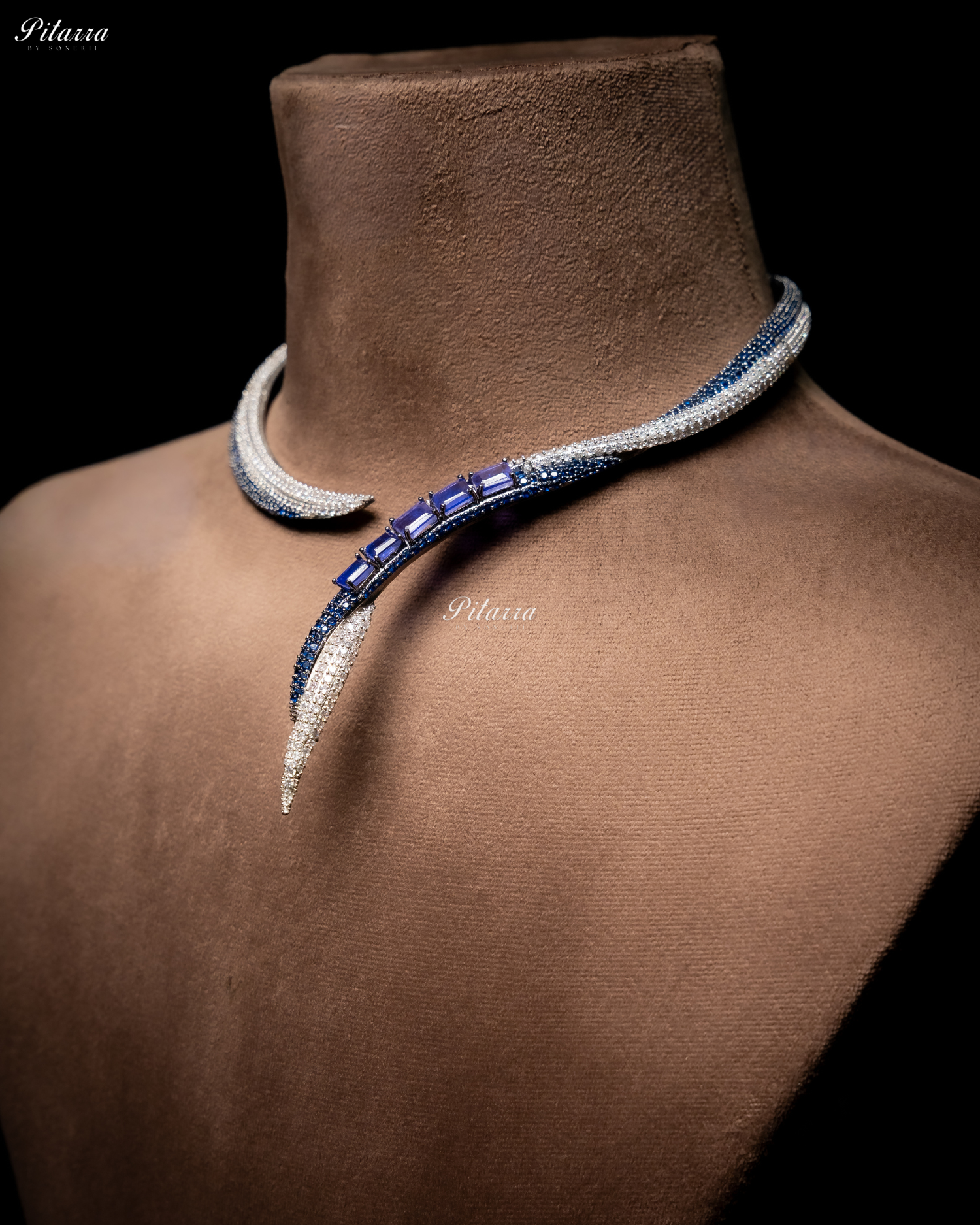 Blue Stone Sleek CZ Choker Statement Necklace Set