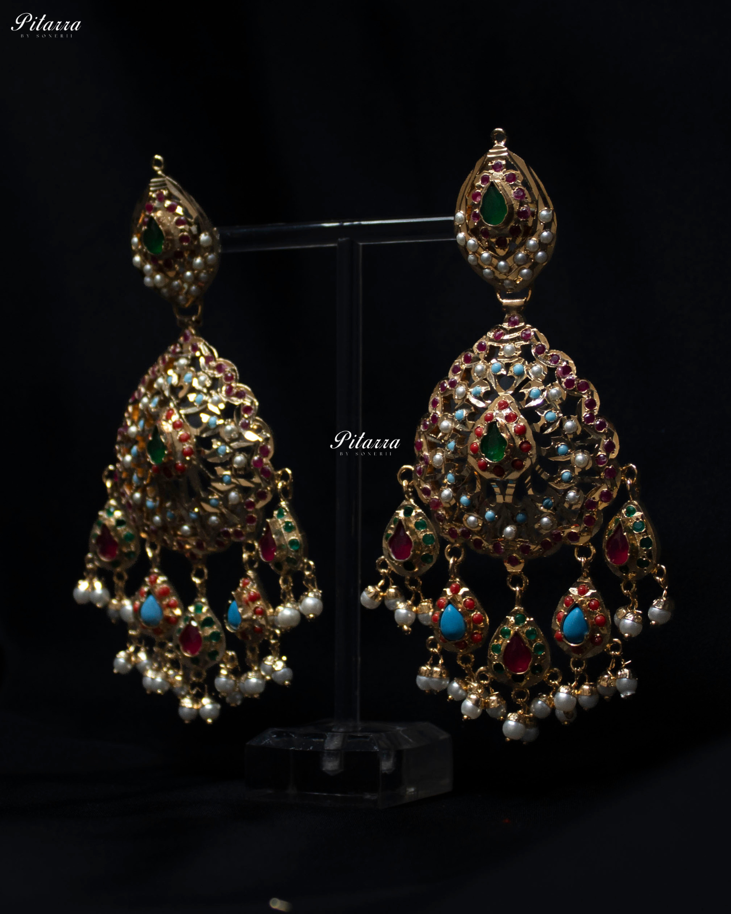Multicolored Studed Stone Handcrafted Chandbali Earrings