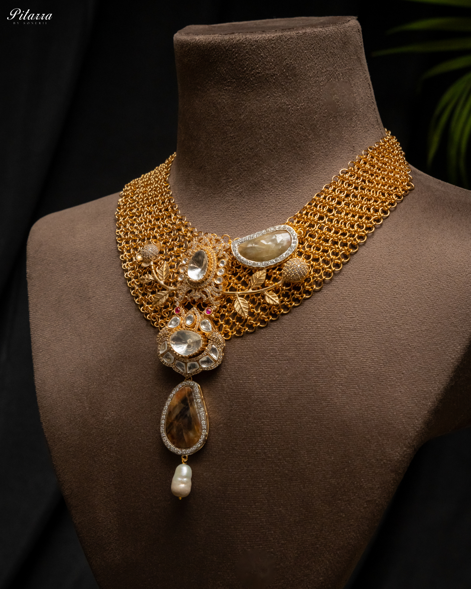Antique Finish Golden Crystal Stone Kundan Set