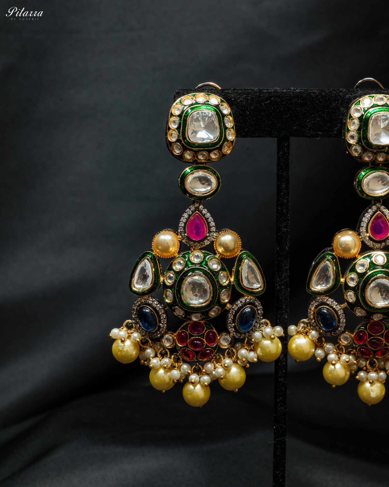 Multicolor Polki Kundan Chandbali Earrings