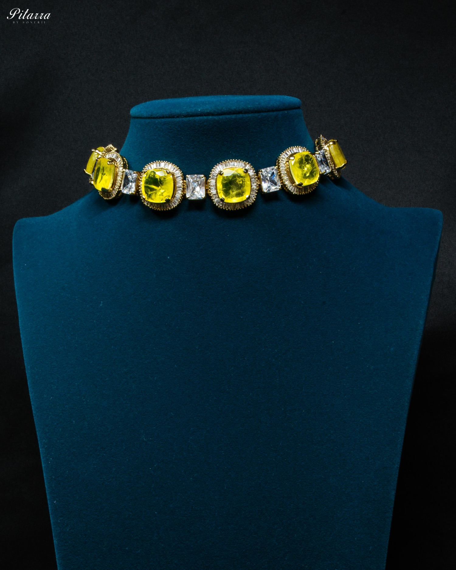 Yellow Stone Silver CZ Choker Necklace Set