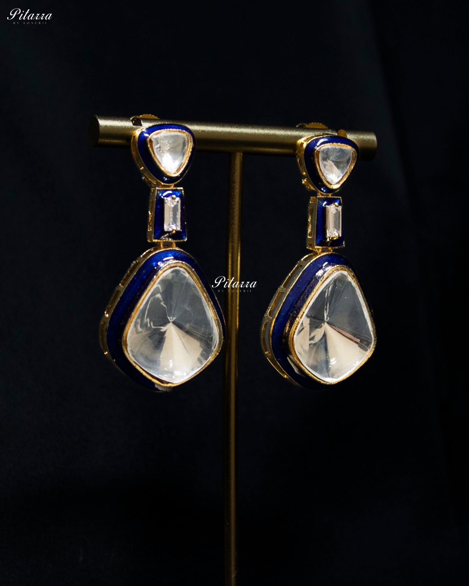 Blue Kundan Meenakari Dangler Earrings