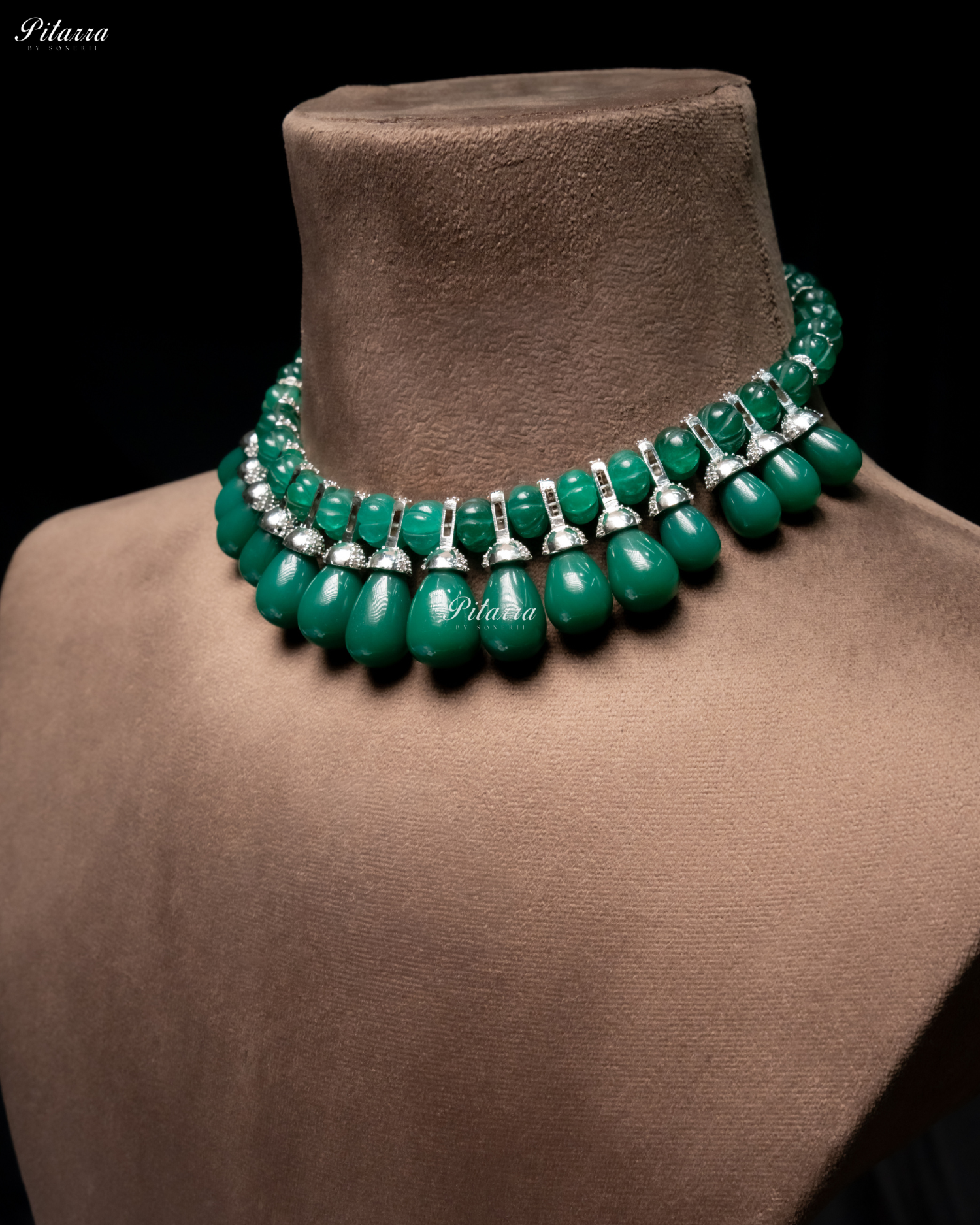 Emerald Green Stone Statement Necklace Set