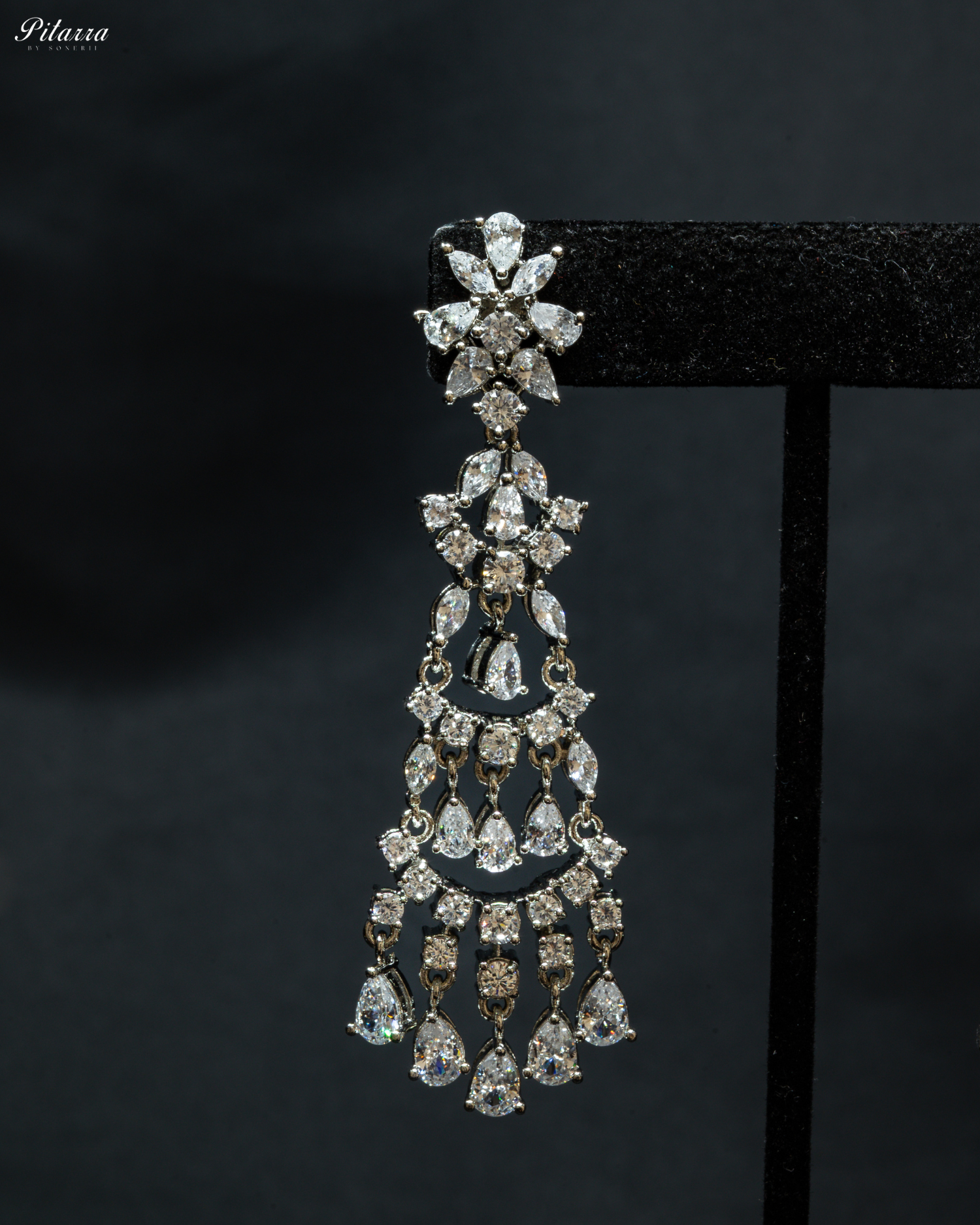 Long Silver Finish CZ Crystal Dangle Earrings