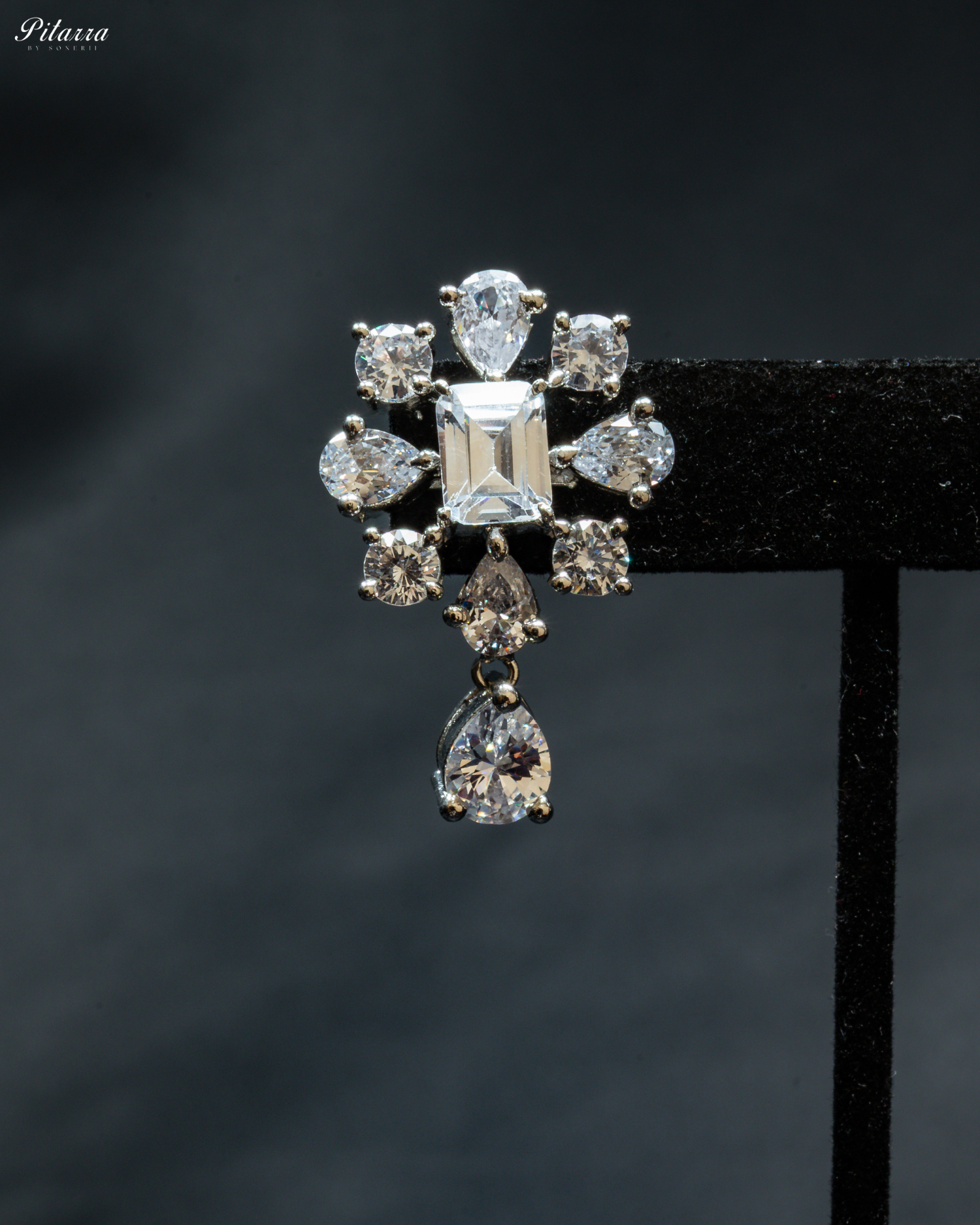 Flower Silver Zircon Drop Earrings
