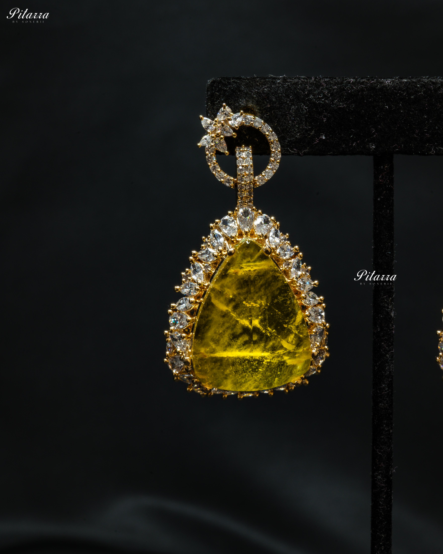 Golden Multilayered Yellow Stone Statement Pendant Chain Choker