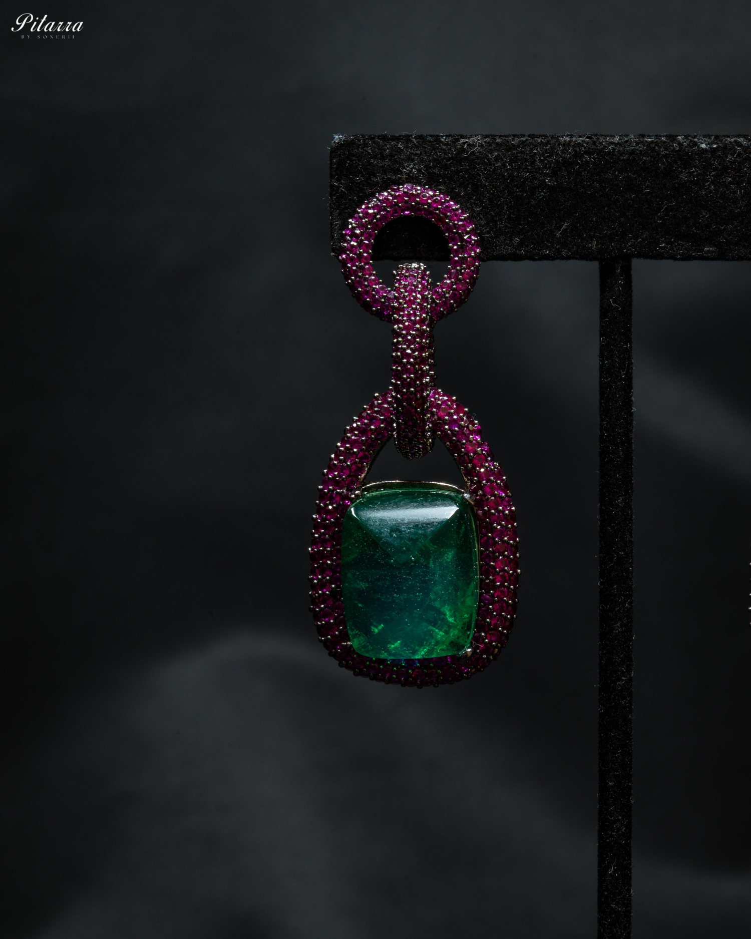 Emerald Stone Pink Chain CZ Necklace Set