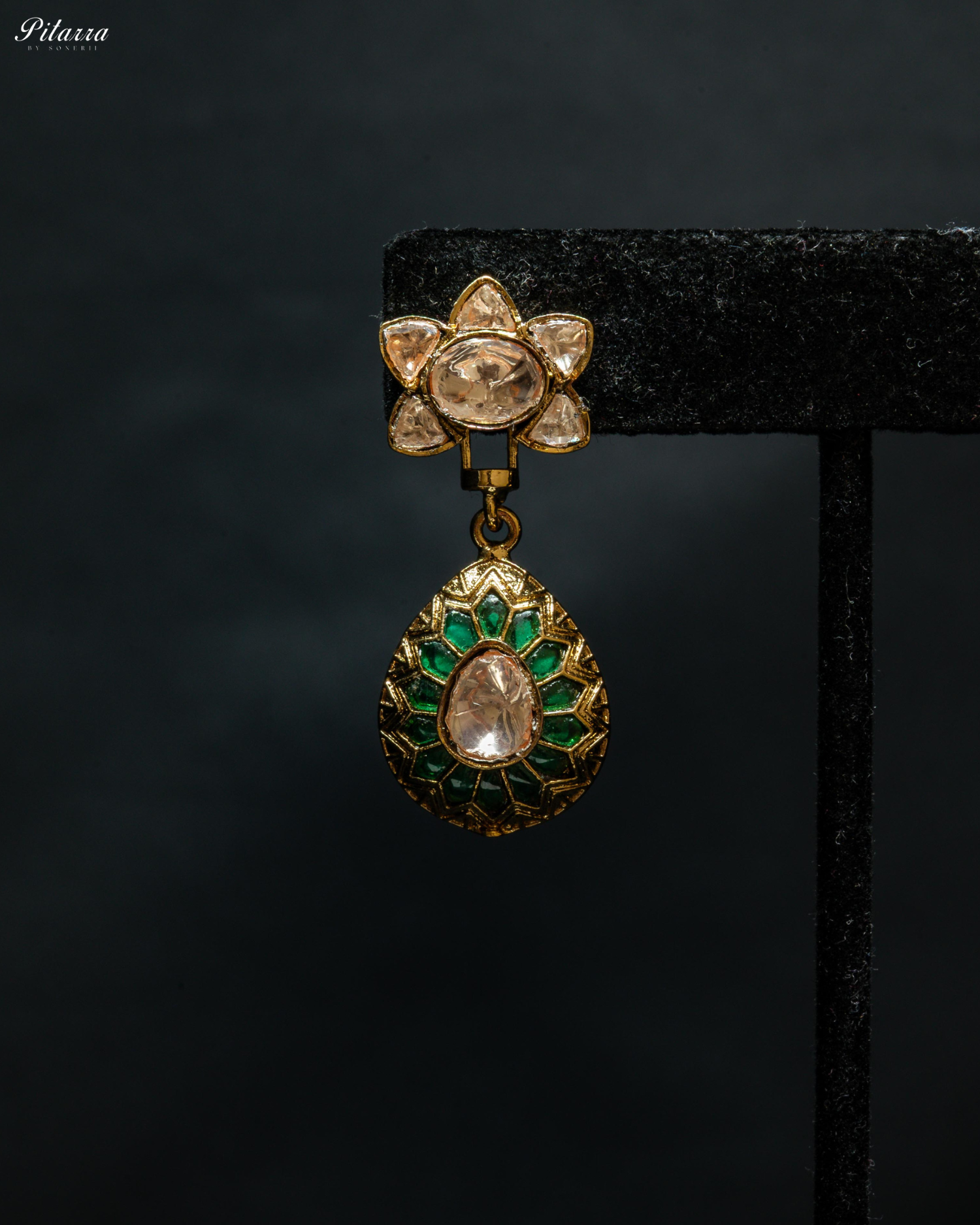 Emerald Floral Polki Kundan Pendant Set