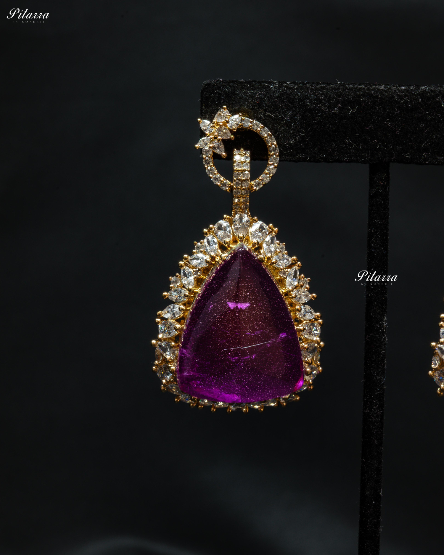 Golden Multilayered Purple Stone Statement Pendant Chain Choker