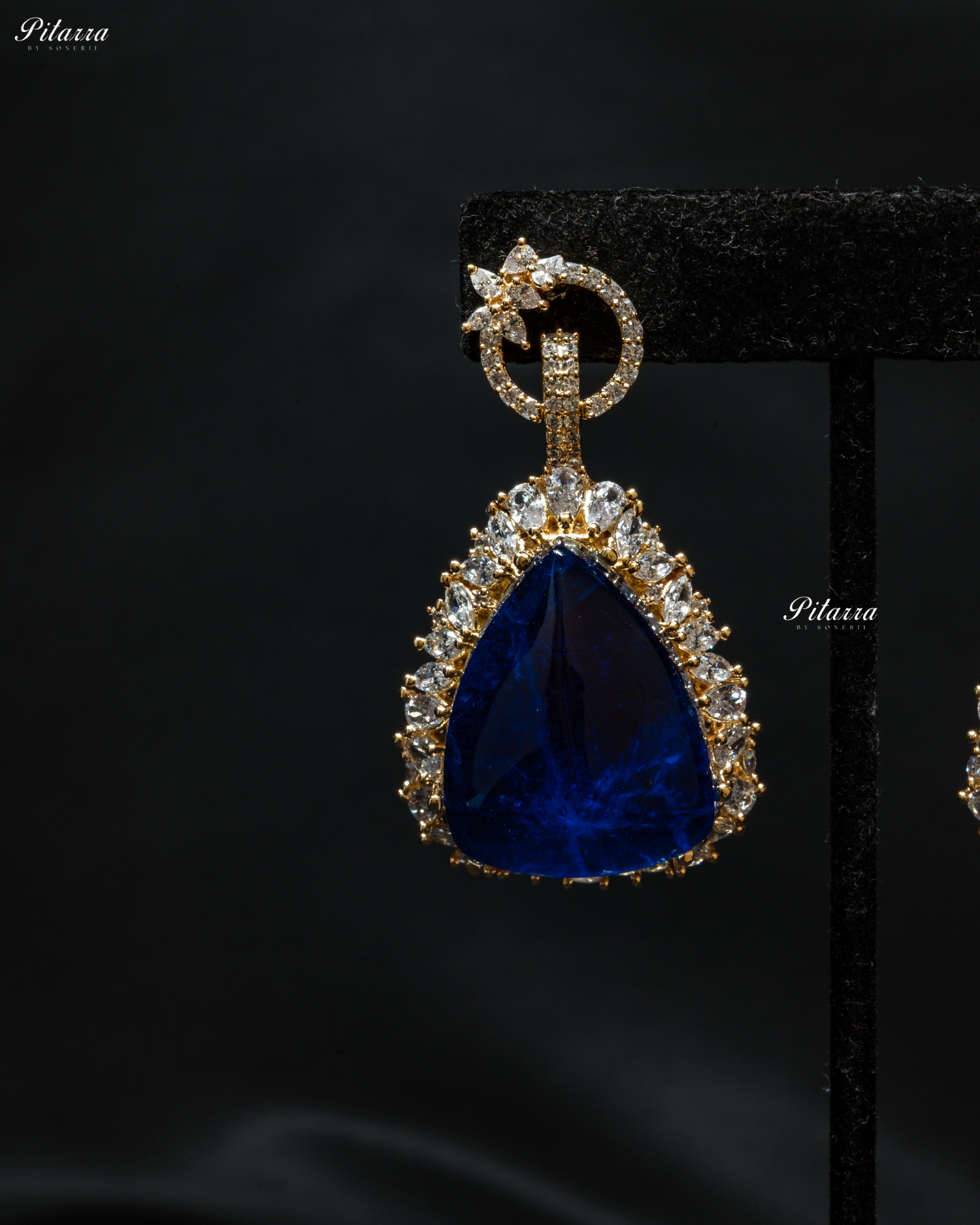 Golden Multilayered Navy Blue Stone Statement Pendant Chain Choker