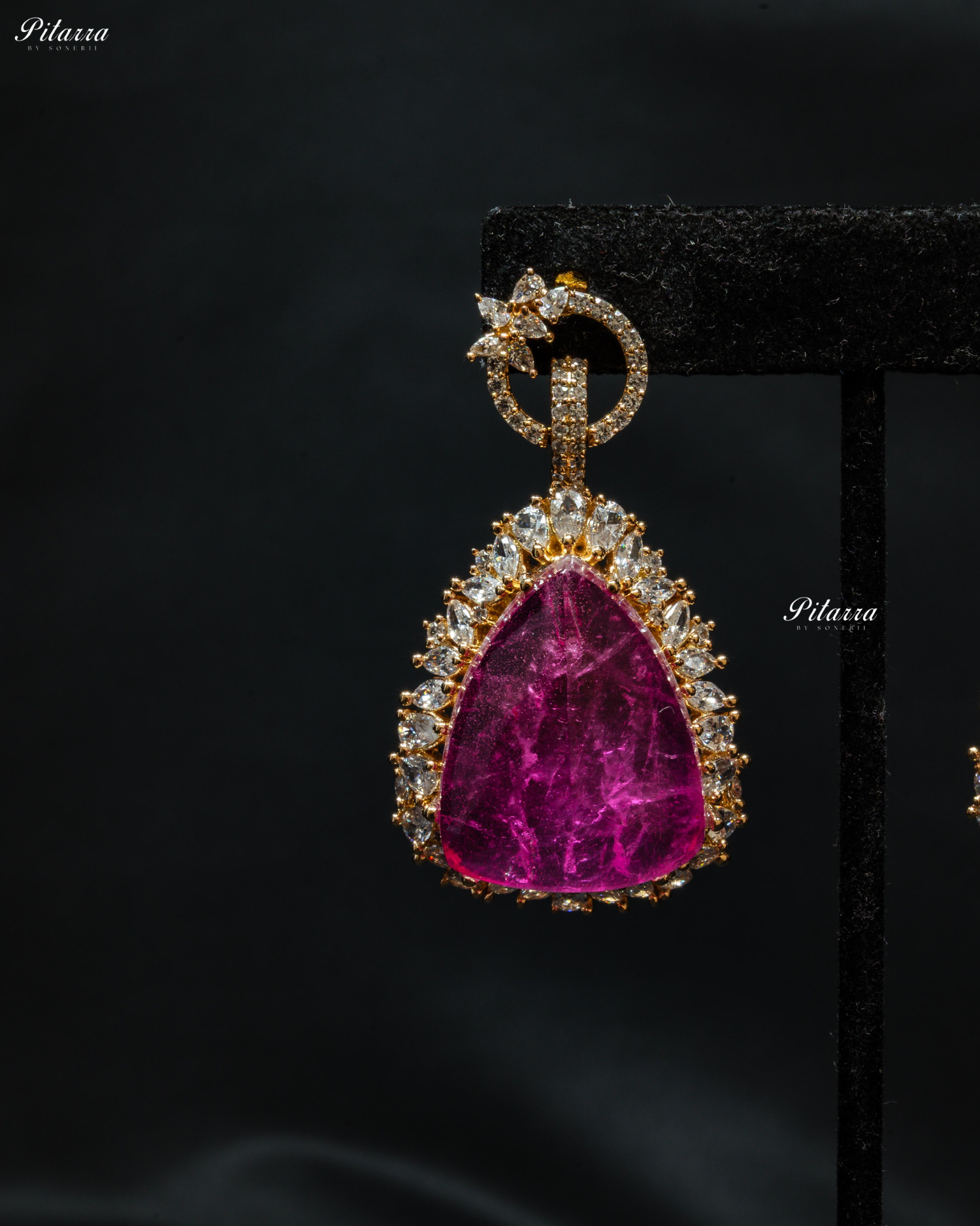 Golden Multilayered Pink Stone Statement Pendant Chain Choker