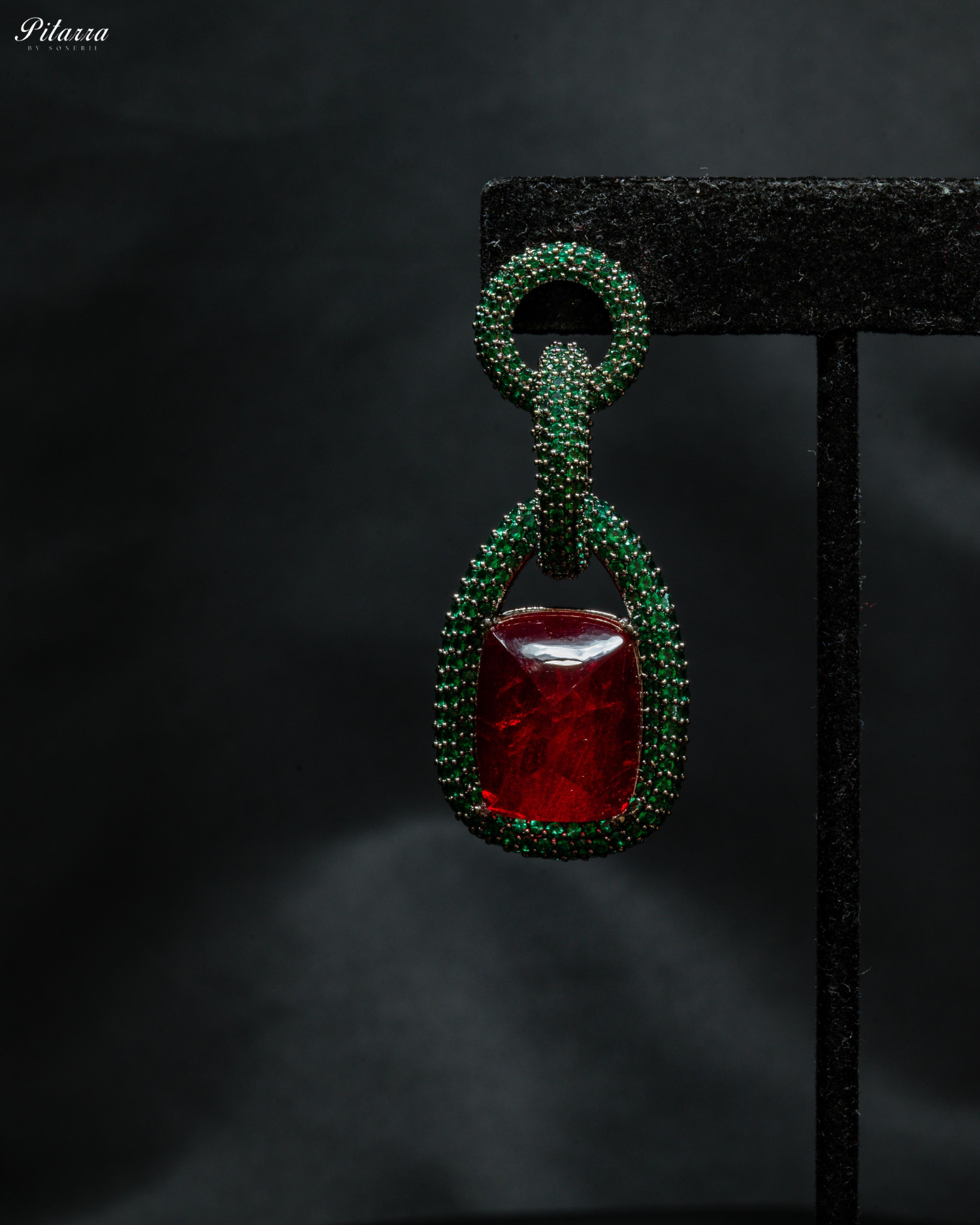 Red Stone Green Chain CZ Necklace Set