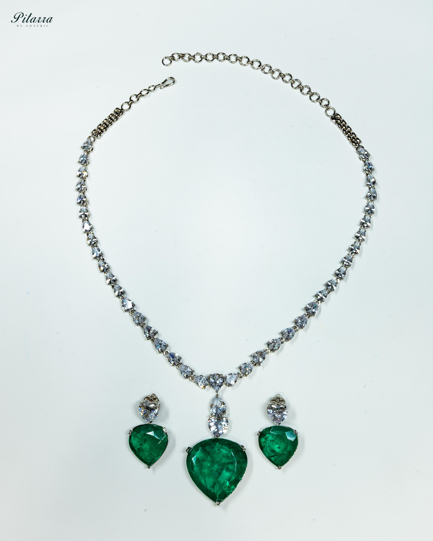 Emerald Drop Stone Centred CZ Necklace Set