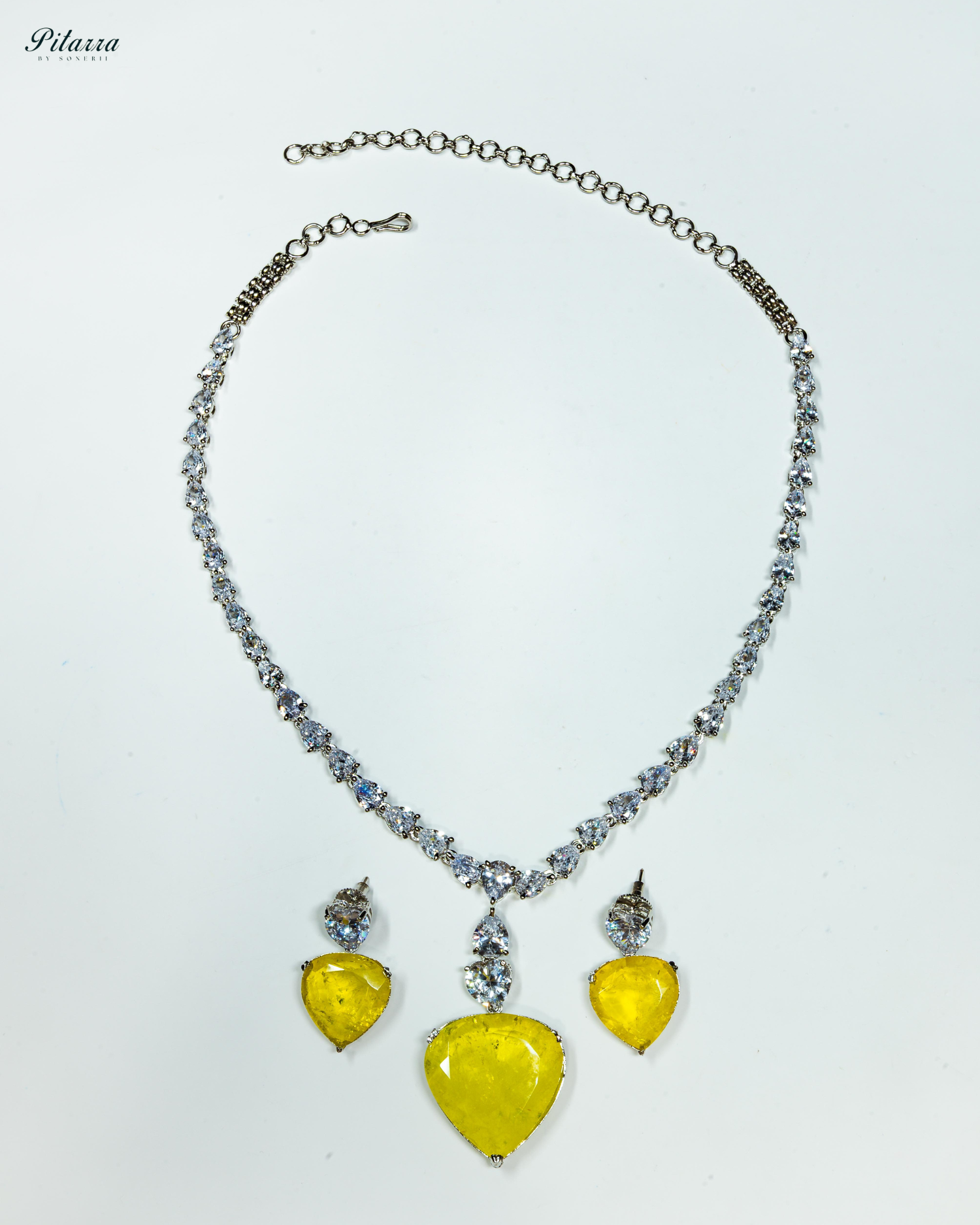 Yellow Drop Stone Centred CZ Necklace Set