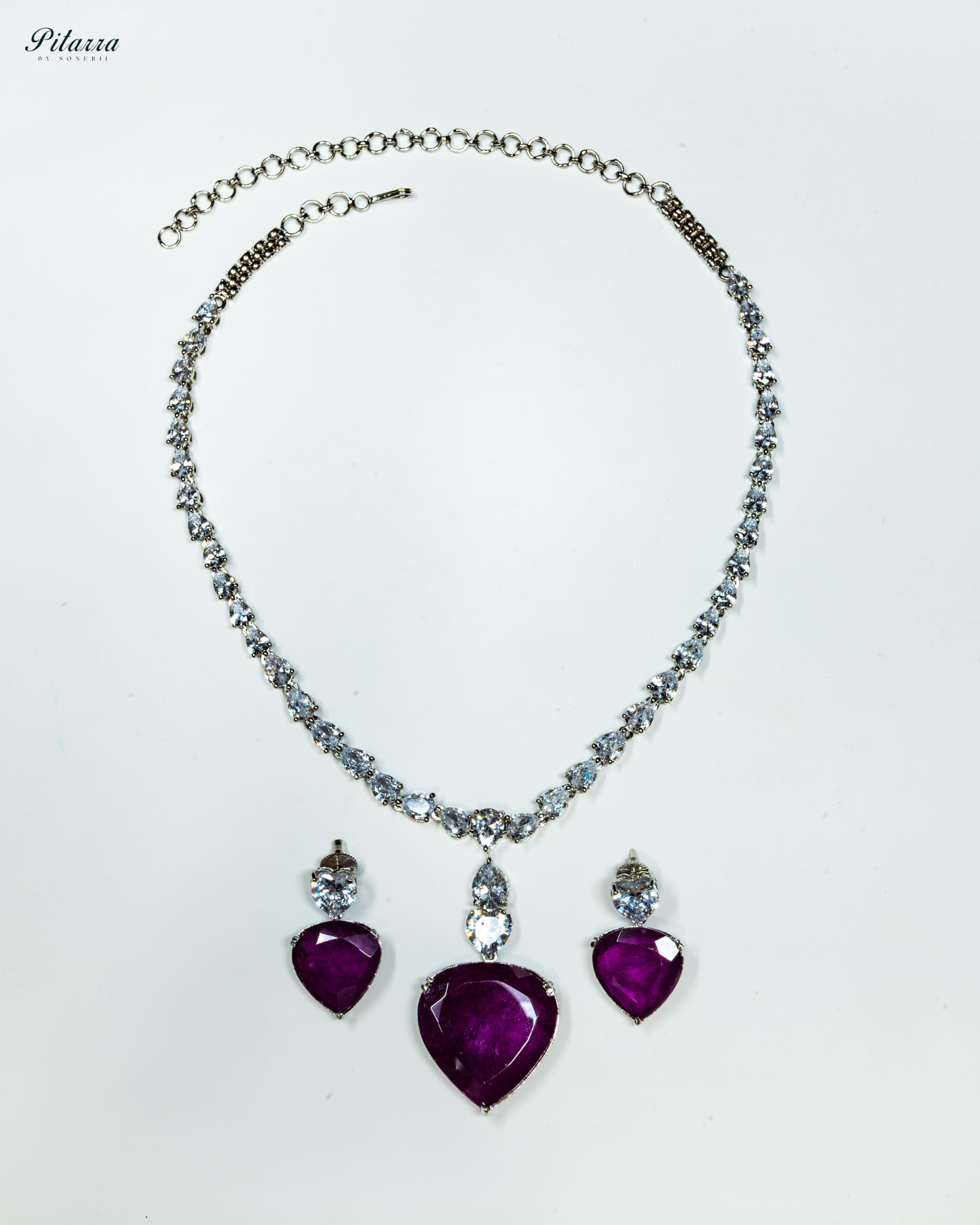 Purple Drop Stone Centred CZ Necklace Set