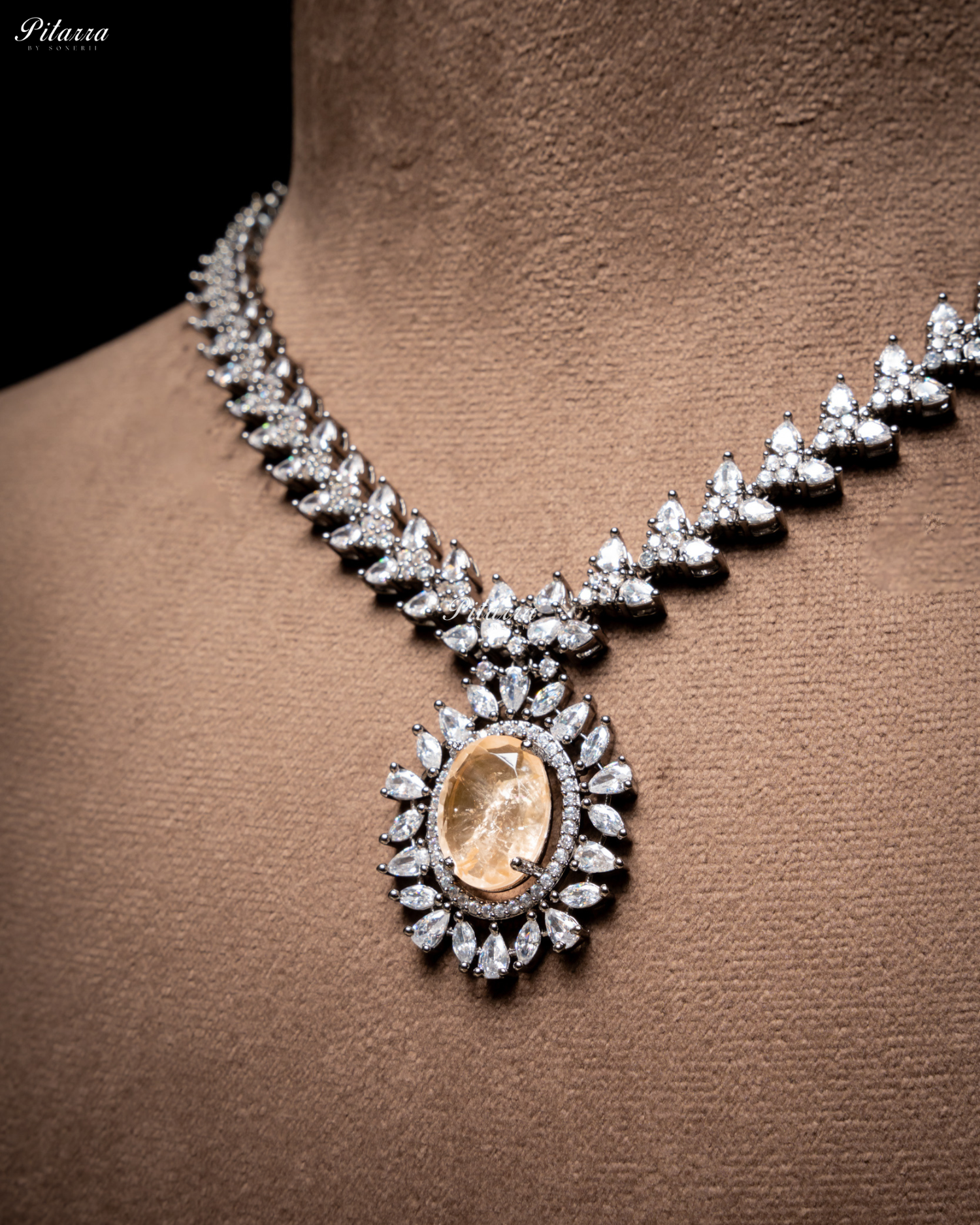 Peach Color Stones Dazzling Cubic Zirconia Necklace Set