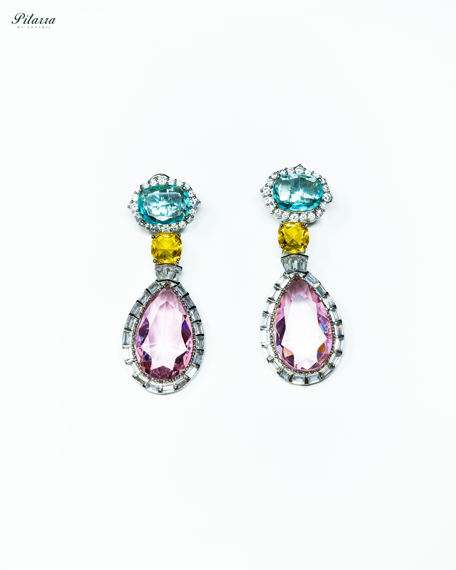 Silver Finish Pink Drop Zircon Earrings