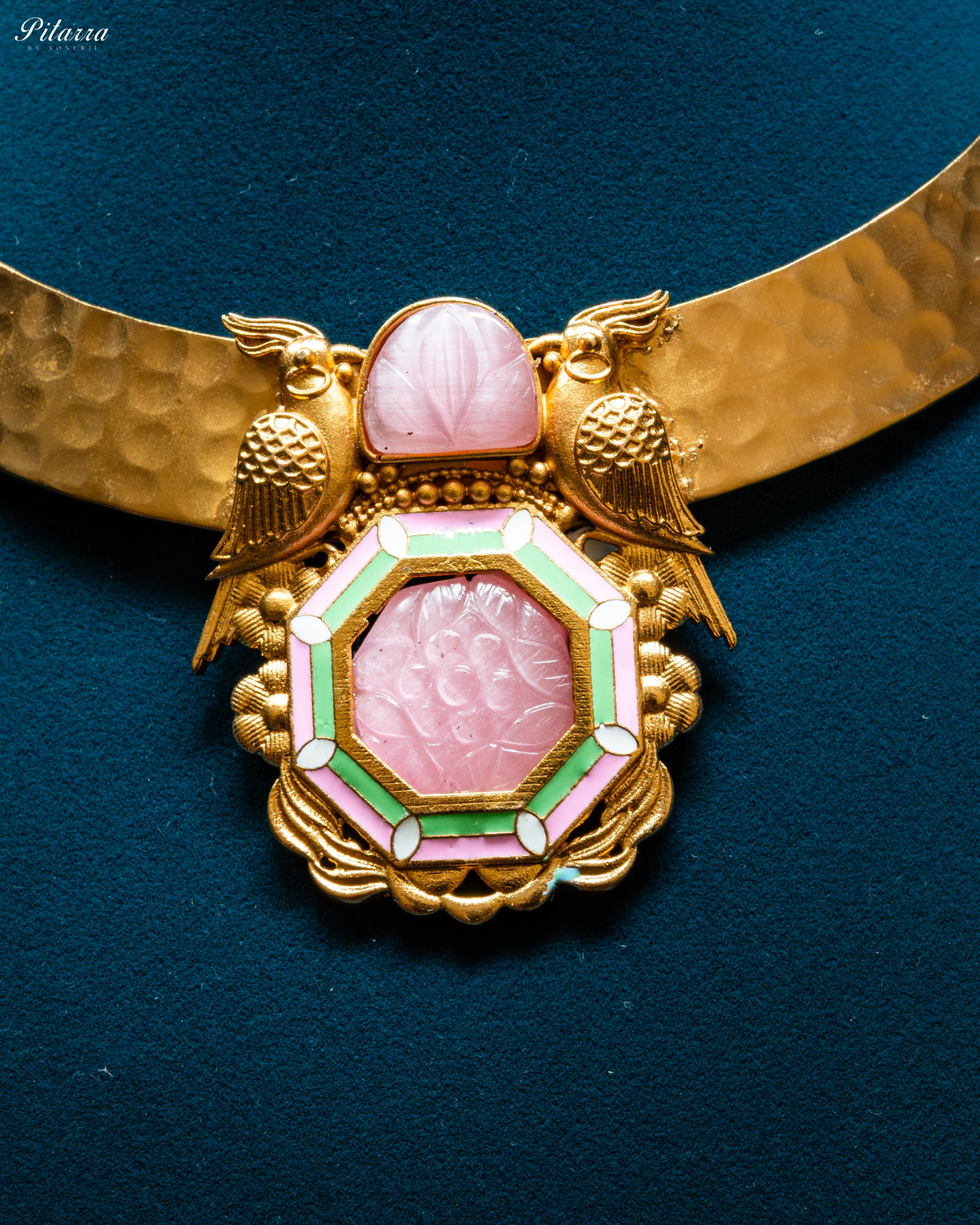 Pink Stone Gold Finish Kundan Necklace Set