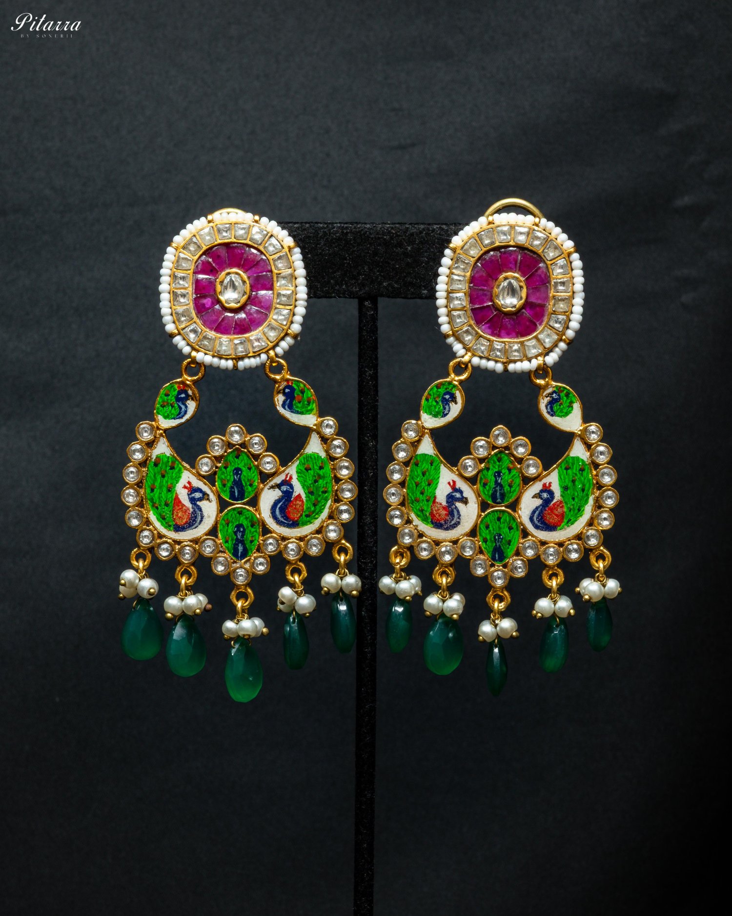 Green Meenakari Chandbaliyan Earrings