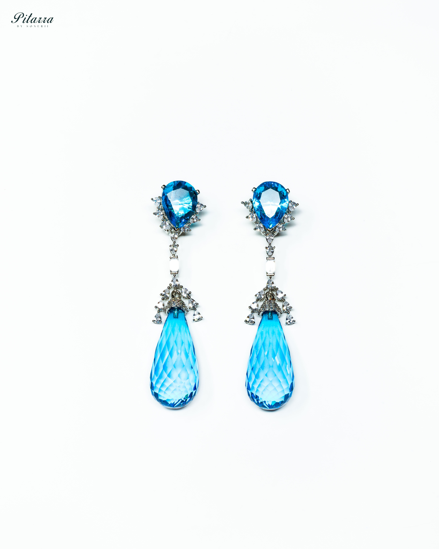 Silver Finish Blue Sapphire Dangler Earrings