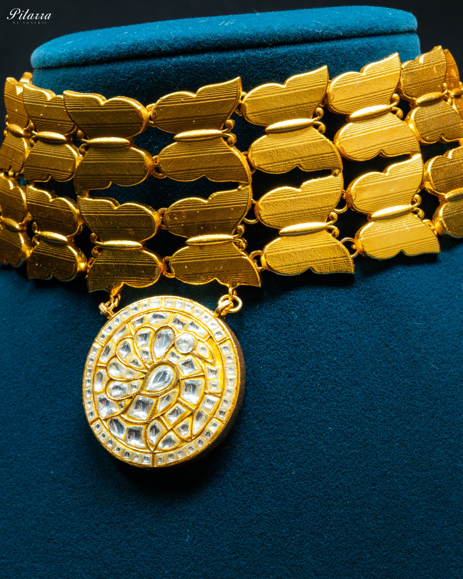 Butterfly Design Golden Traditional Kundan Choker Set