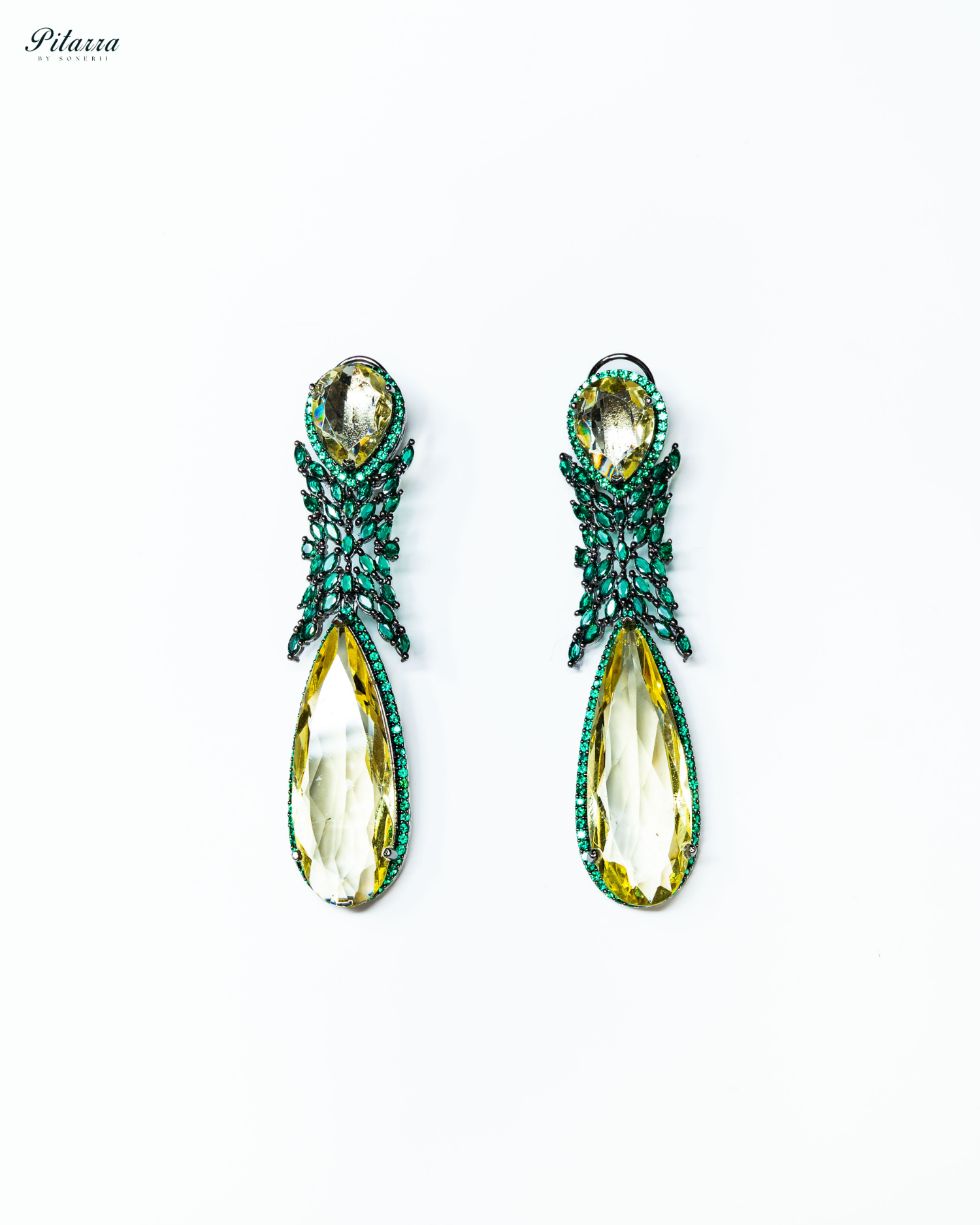Yellow Stone Green Finish Contemporary Drop Earrings