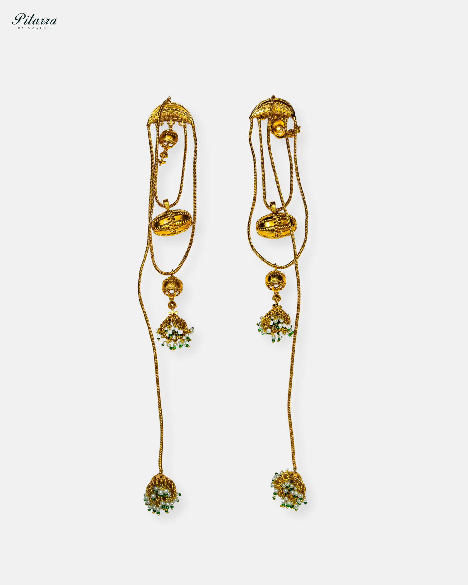 Golden Antique Indian Long Dangler Earrings