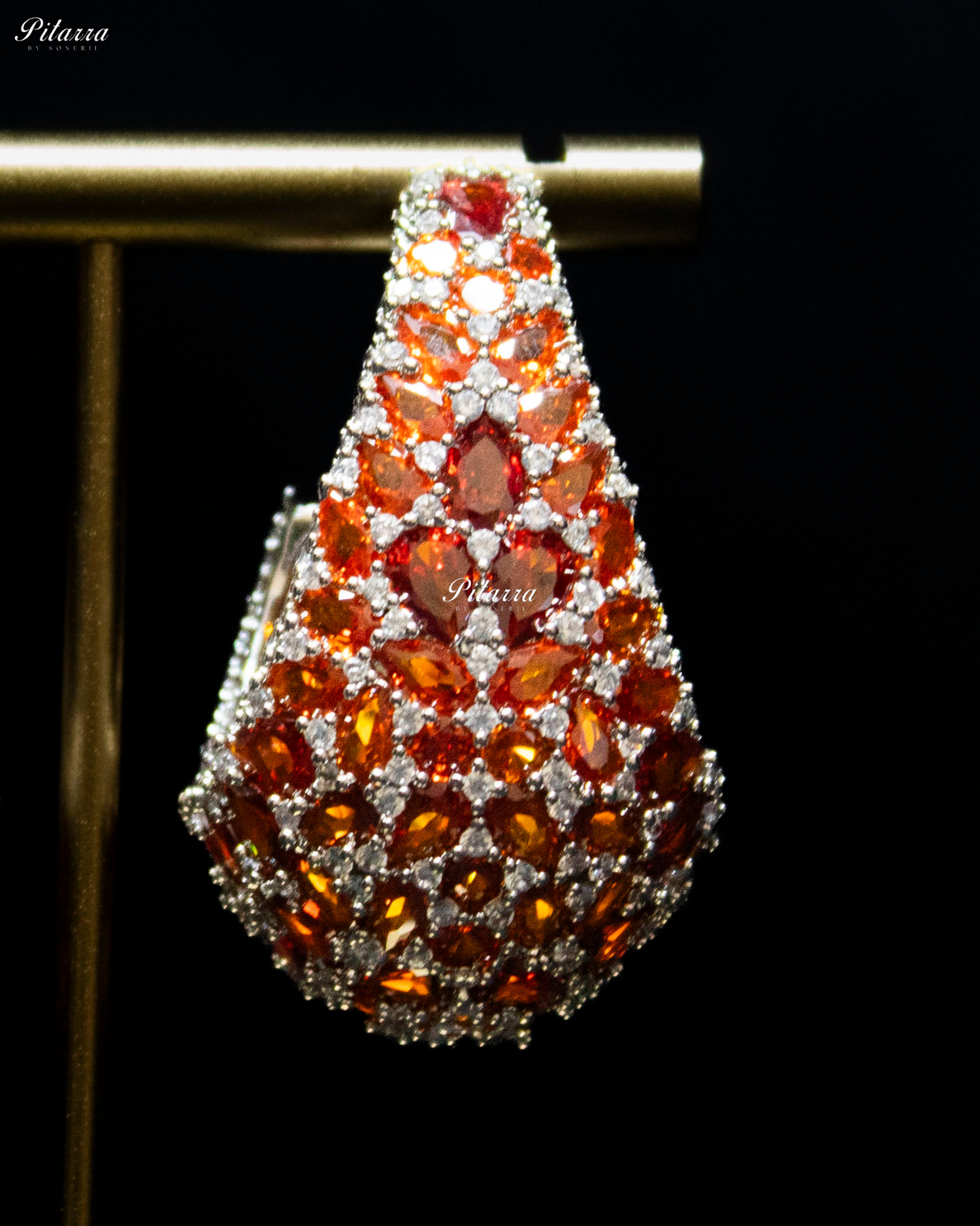 Orange Teardrop CZ Stud Earrings