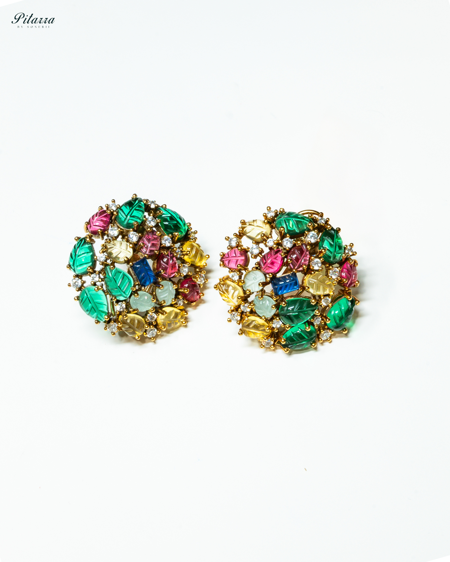 Multi Coloured Floral Kundan Stud Earrings