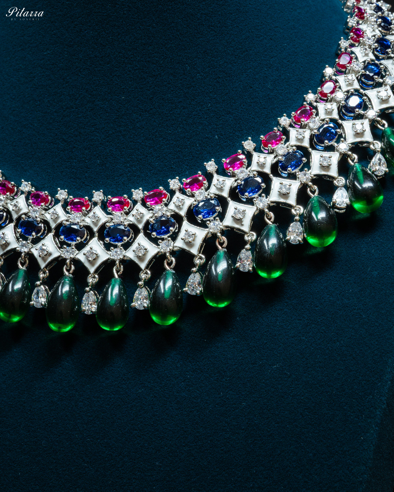 Multicolor Silver CZ Stone Crystal Necklace Set