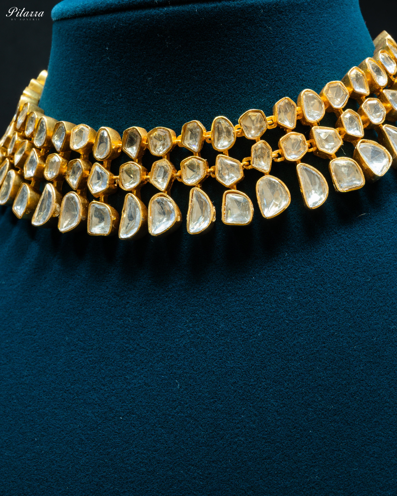 Gold Finish Three Layer Traditional Kundan Necklace Set
