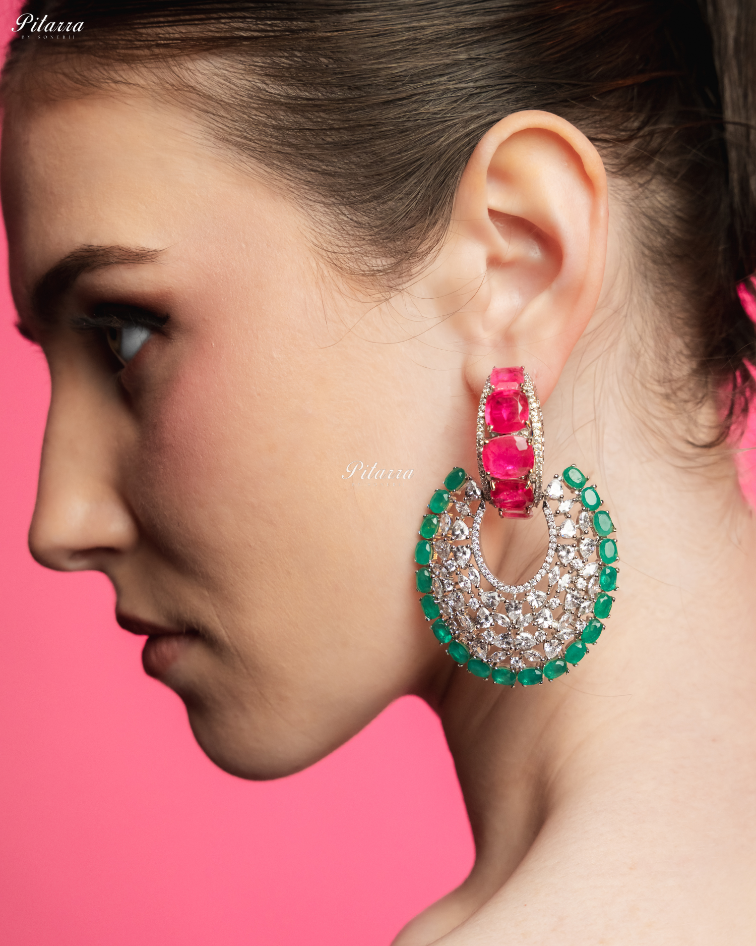 Pink Stone Emerald Layer Cubic Zirconia Dangler Earrings