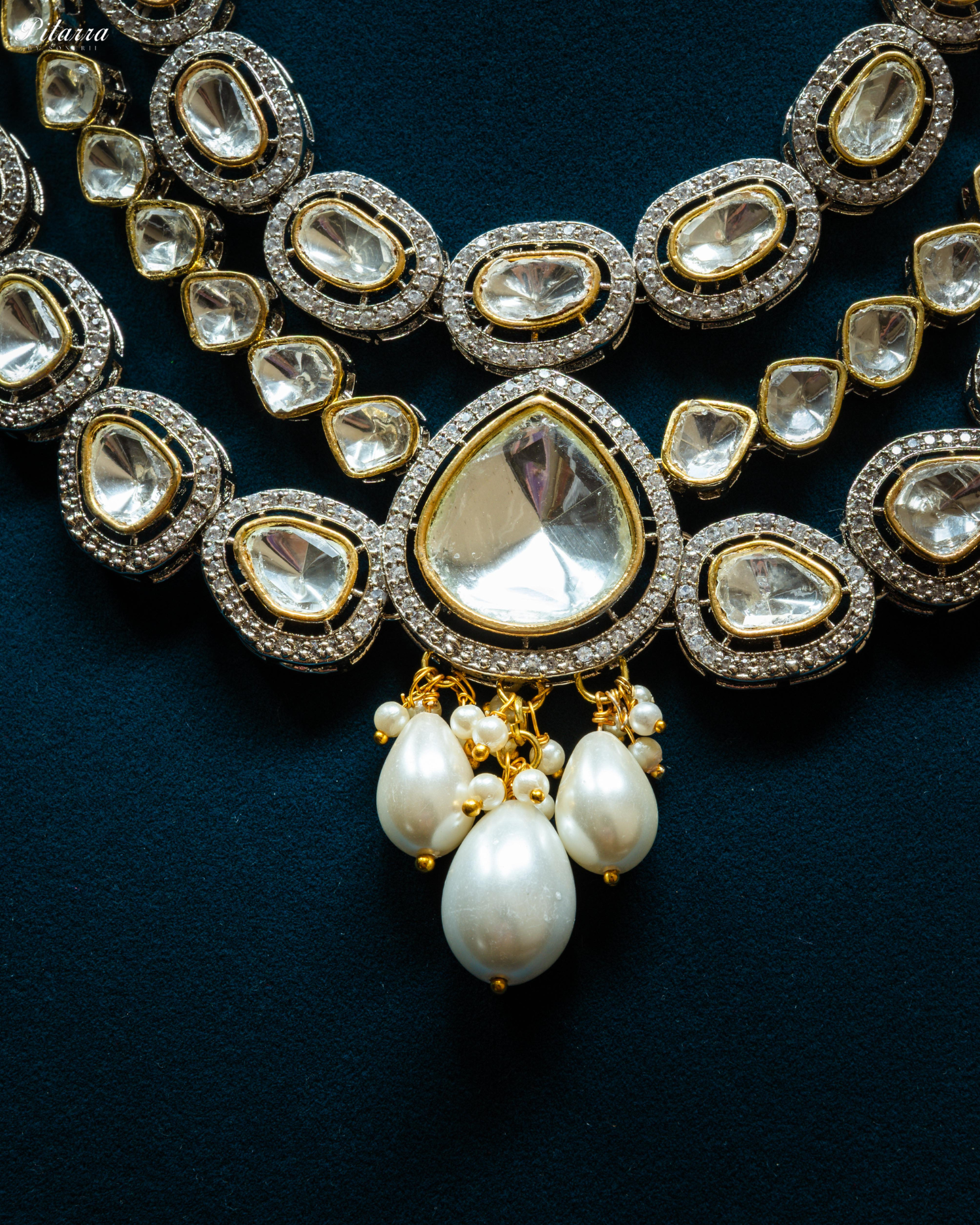 Golden Three-Layer Polki Kundan Necklace Set