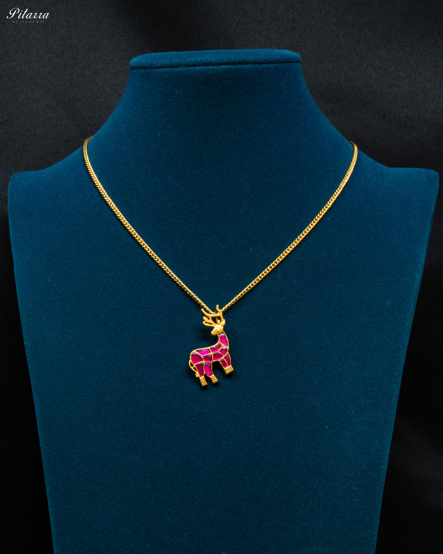 Pink Hiran Chain Kundan Pendant Necklace