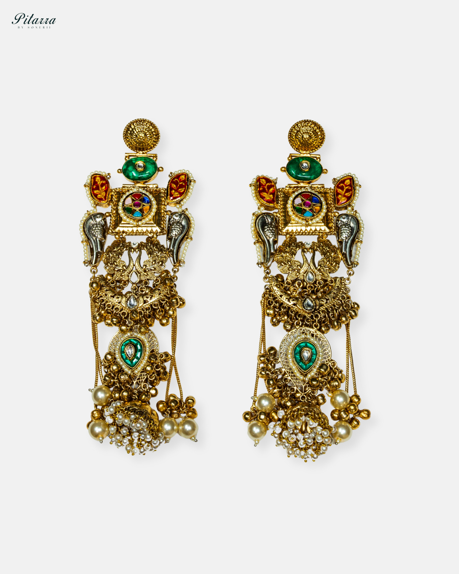 Golden Peacock Ethnic Kundan Dangle Earrings