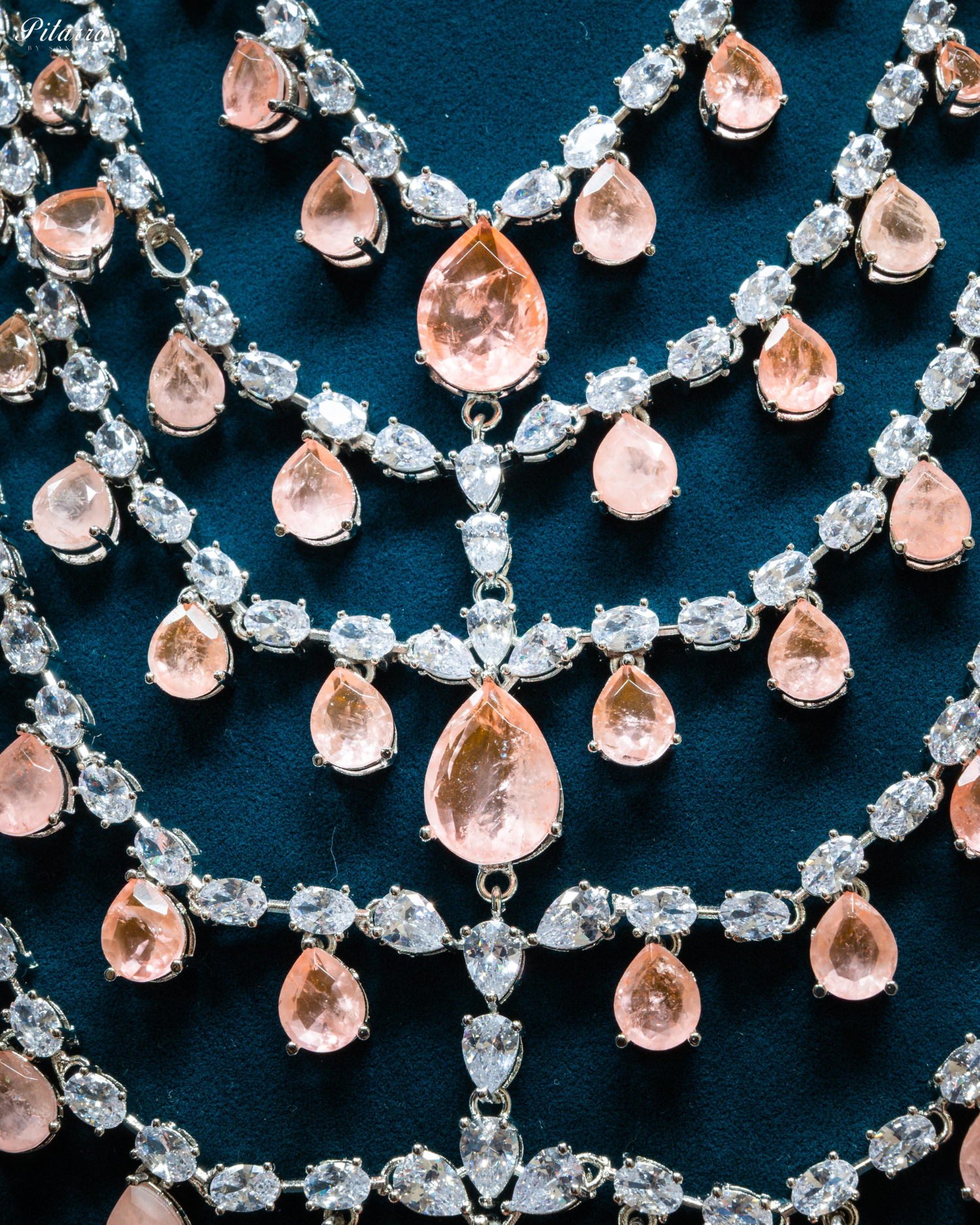 Five Layer CZ Stone Studded Crystal Necklace Set