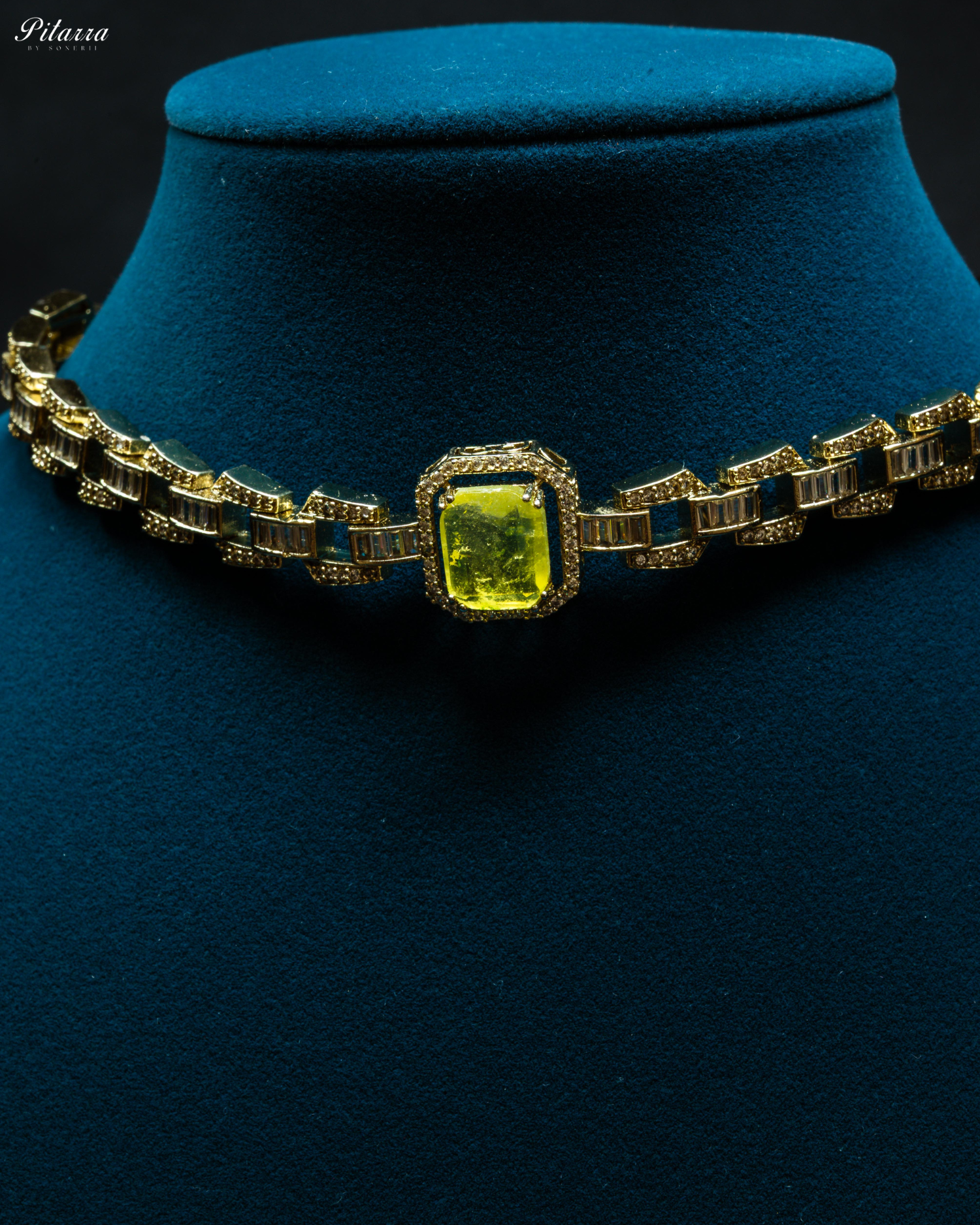 Yellow Stone Doublet CZ Crystal Necklace Set