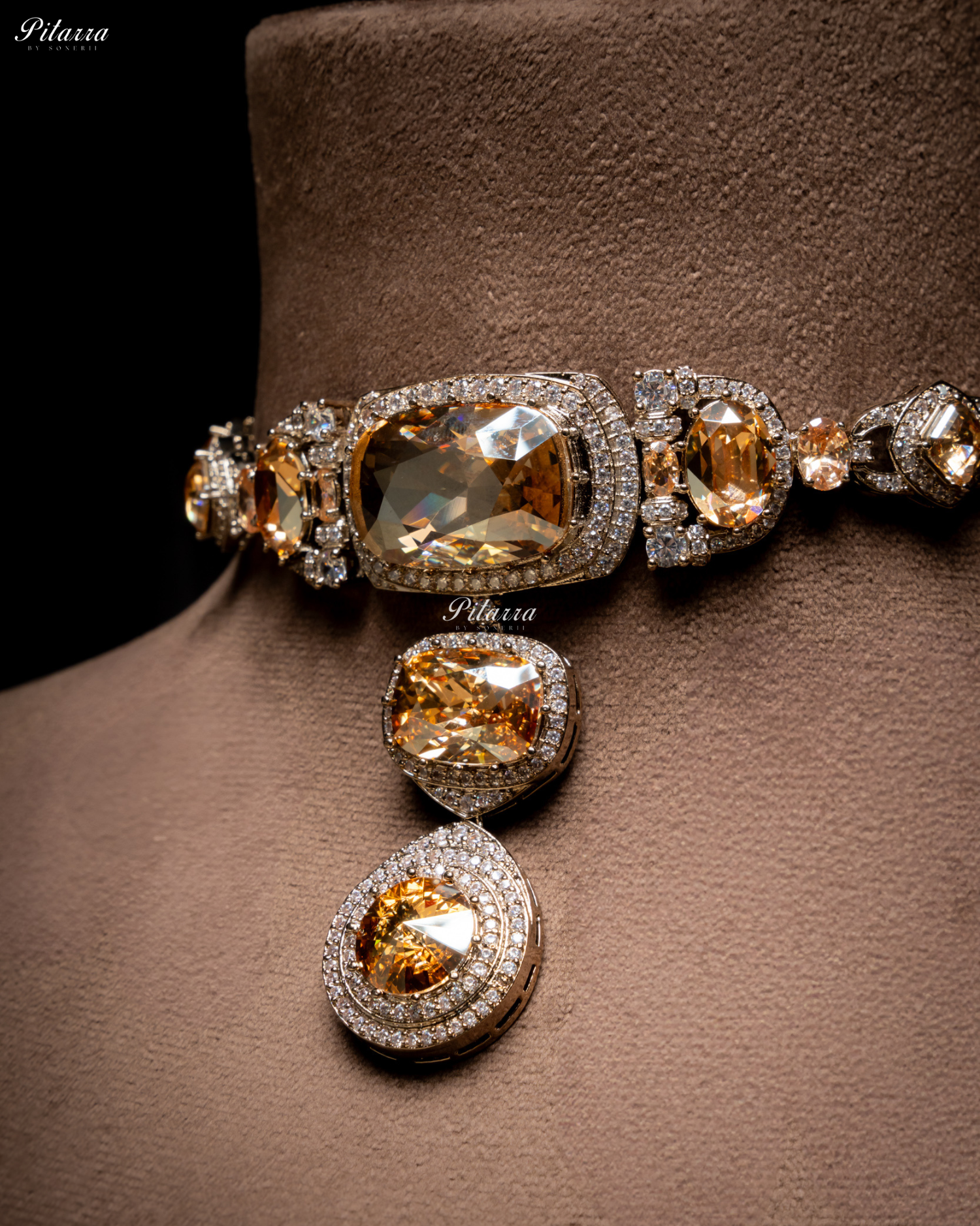 Yellow Three Stone Crystal Choker Set