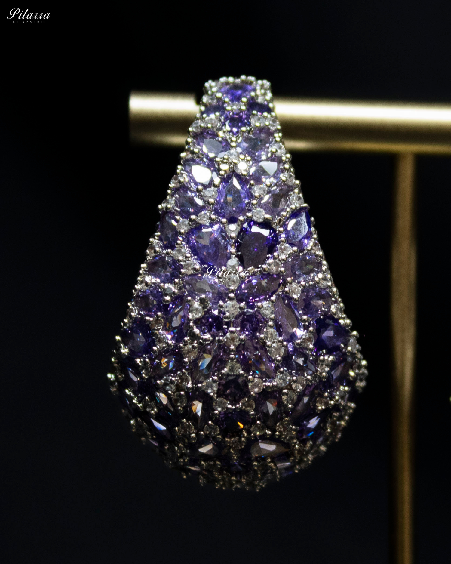 Purple Teardrop CZ Stud Earrings