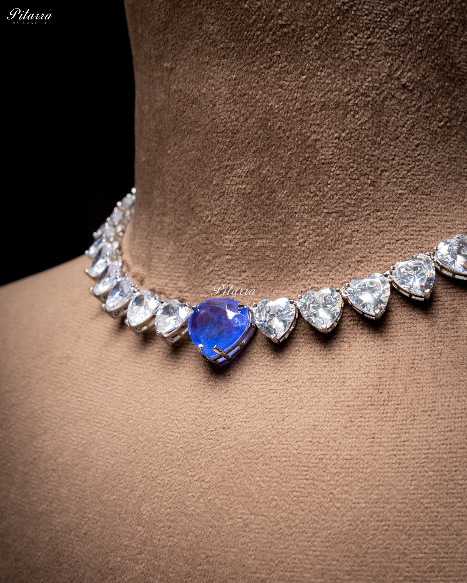 Blue Stone White Heartline Zircon Necklace Set