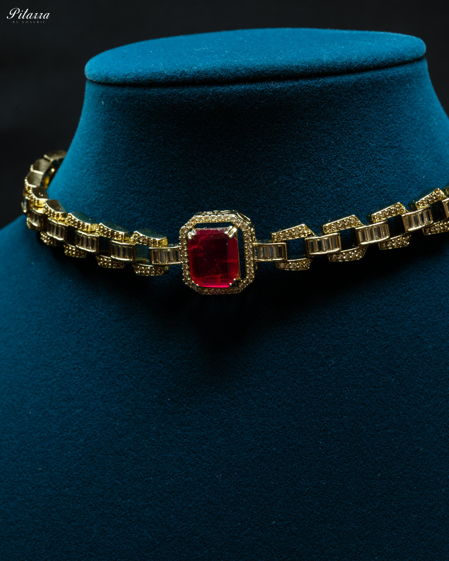Red Stone Doublet CZ Crystal Necklace Set